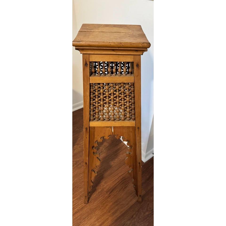 Antique Moorish Pedestal Plant Stand Carved Wood