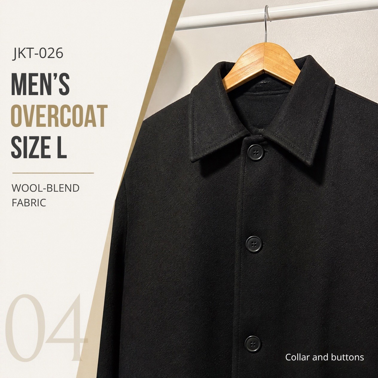 JKT-026 — Men's Armando wool overcoat — brand new, size L - photo 3
