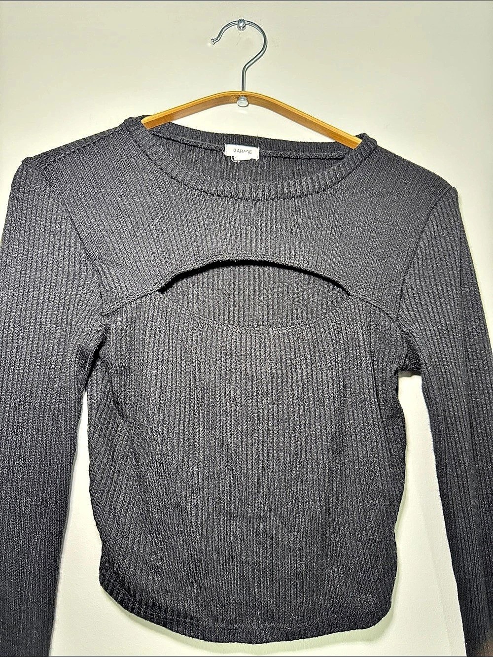 Garage Ribbed Cutout Long Sleeve Top Black - photo 2