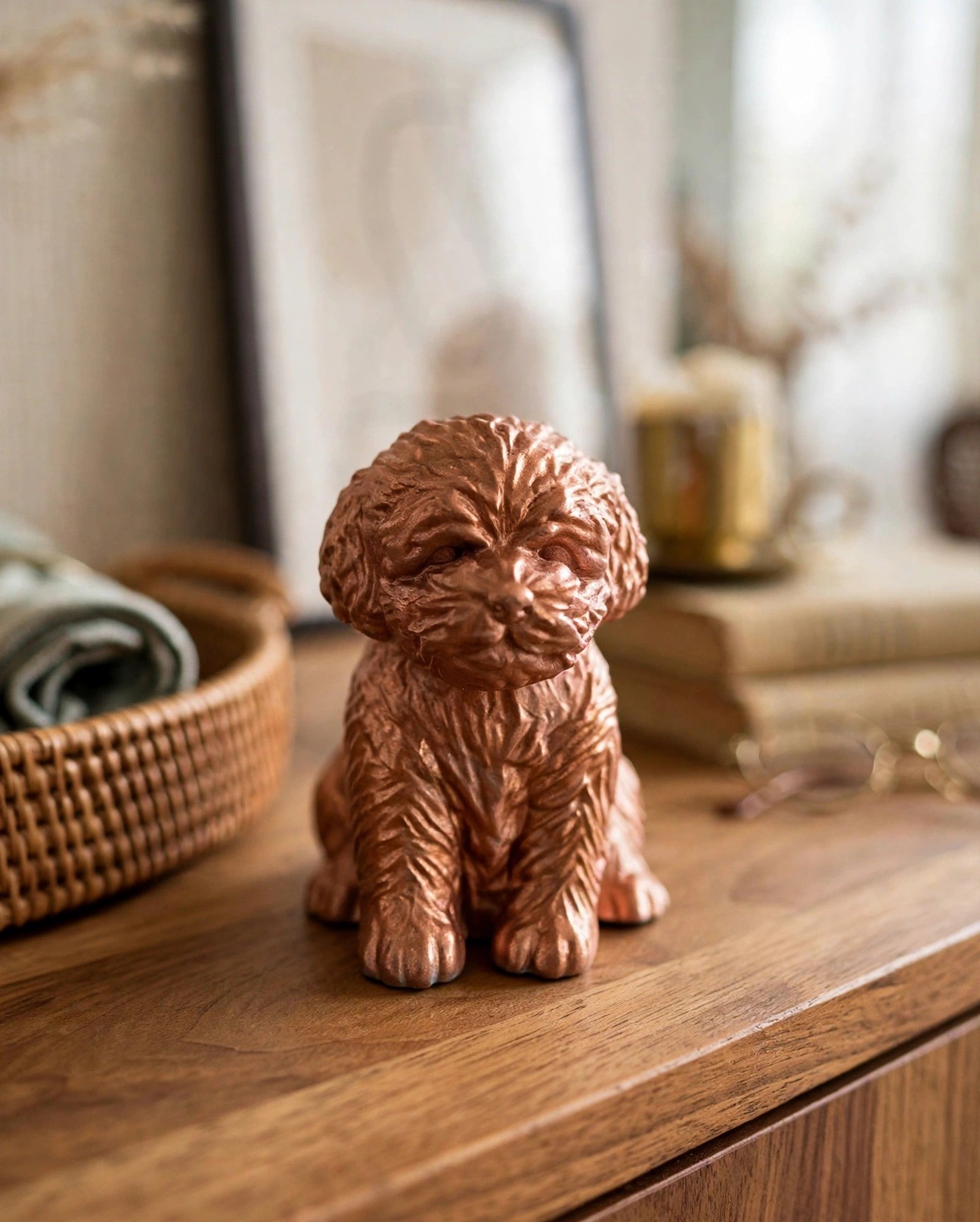 Bronze-Finish Puppy Dog Figurine — Resin Statue