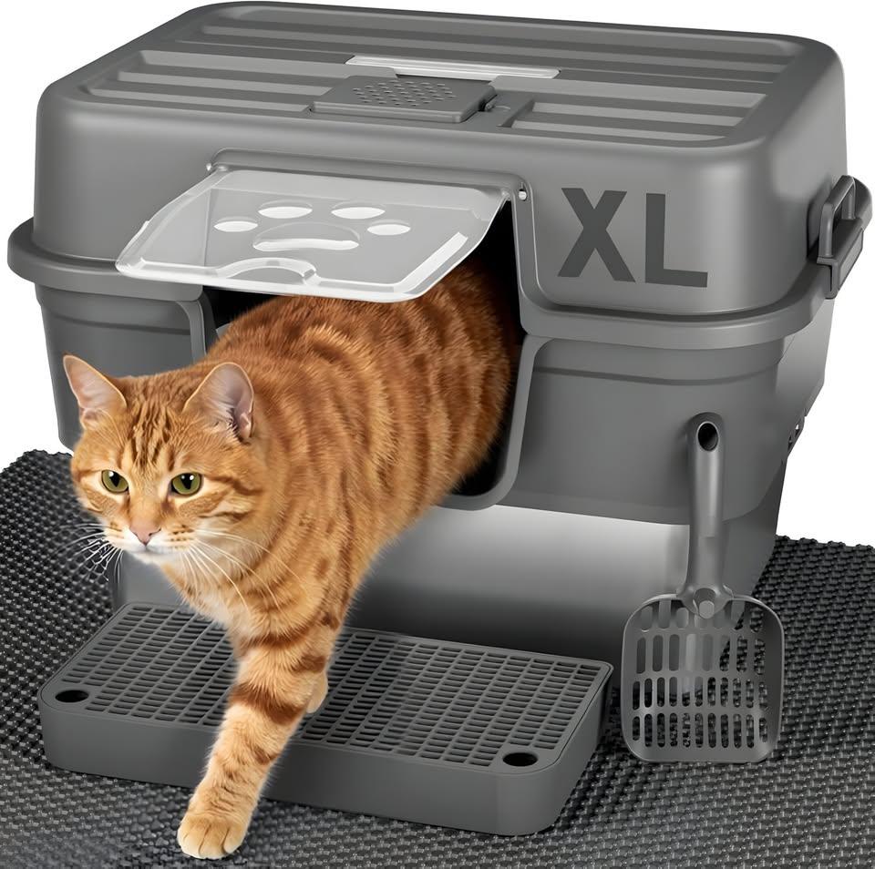 Brand New XL Stainless Steel Cat Litter Box w/ Lid, Mat & Scoop - photo 4