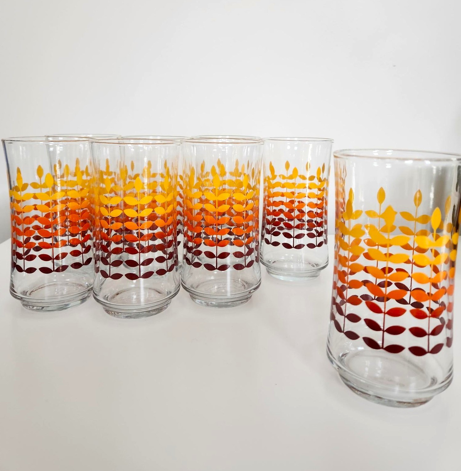 Vintage MCM Tall Glasses Autumn Ombre Wheat Pattern (8-Set)