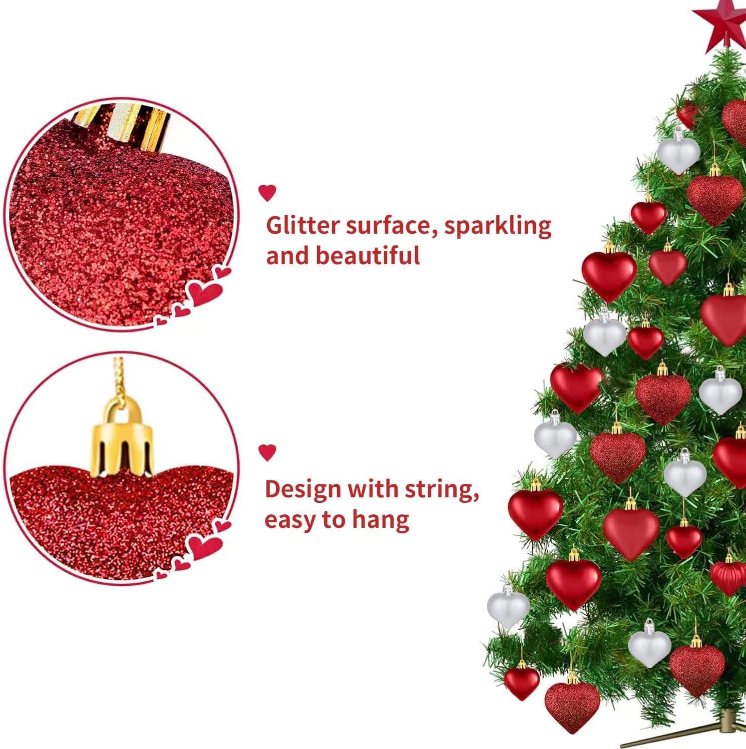 Brand New Heart-Shaped Christmas, Valentines  Ornaments - 24 Pcs - photo 2