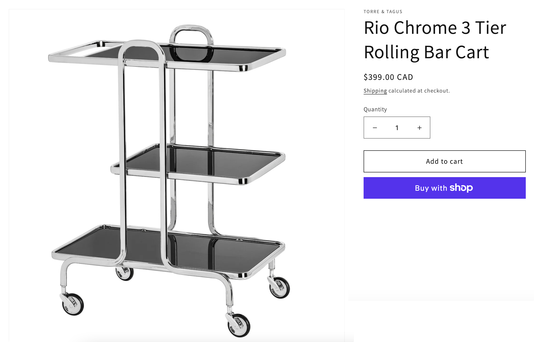 Modern Chrome & Black Glass 3-Tier Rolling Bar Cart - Like New - photo 5