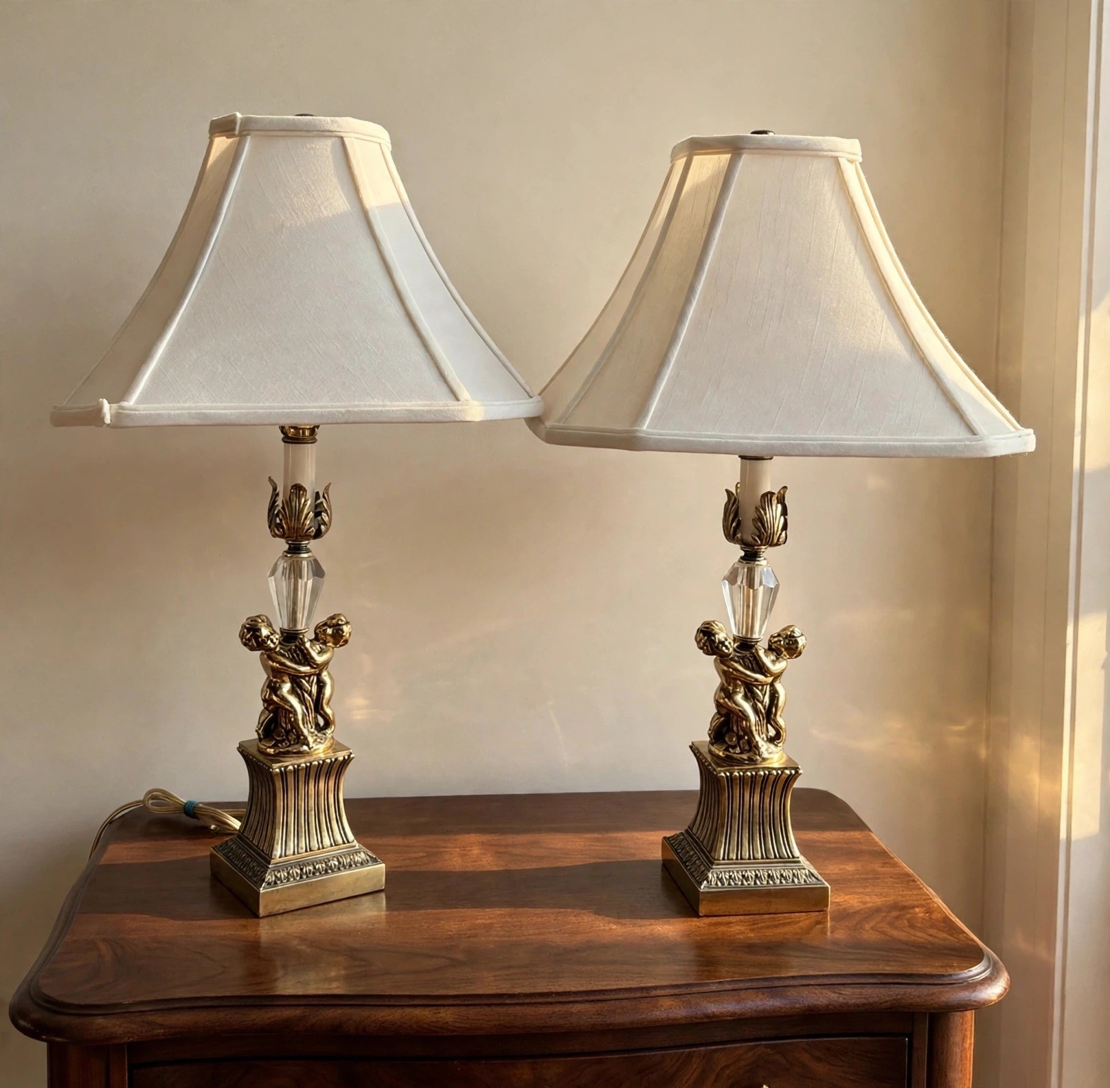 Pair of Vintage Brass Cherub Lamps
