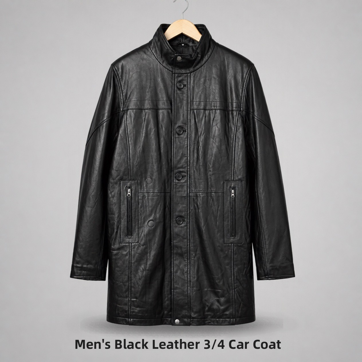 JKT-066 — Men's leather 3/4 car coat — brand new, size L