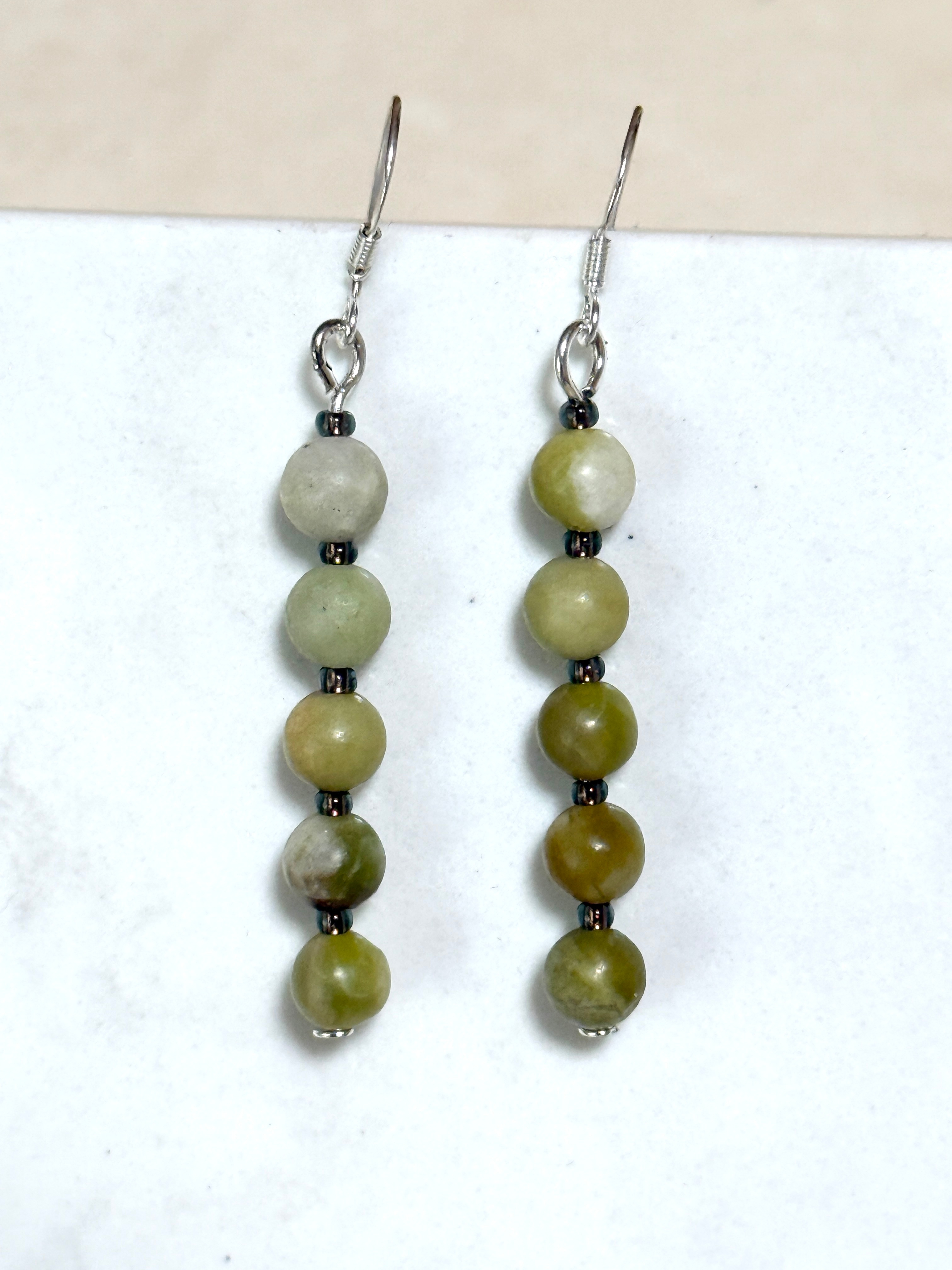 Fern Green Serpentine Earrings, Gemstone & Sterling Silver Hook