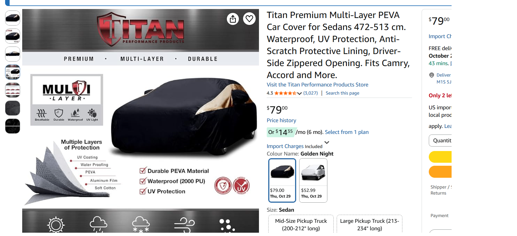 Titan Premium Multi-Layer Sedan Car Cover Suitable most Sedans