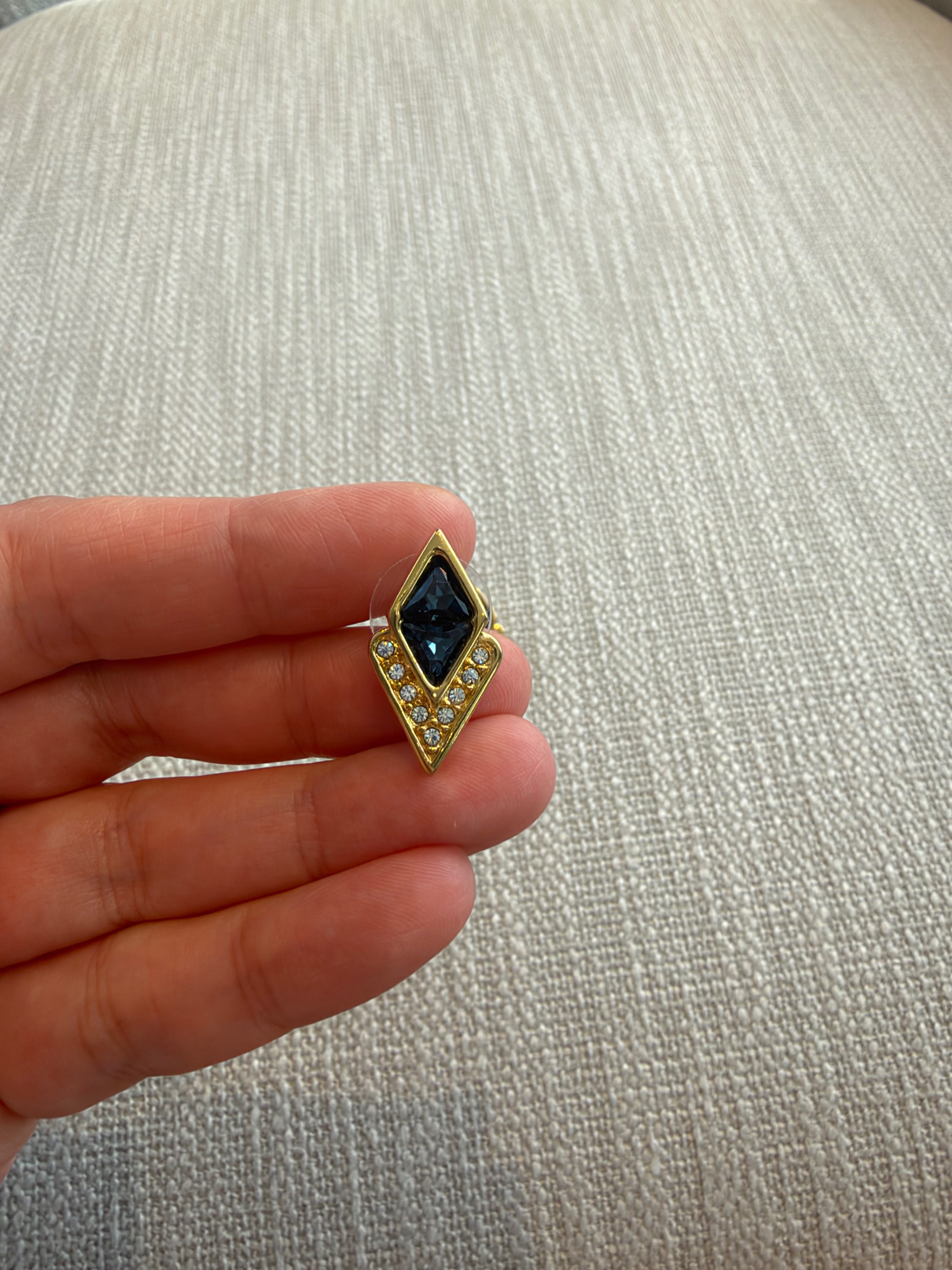 Vintage SAL Swarovski Blue Crystal Gold-Tone Earrings - photo 2