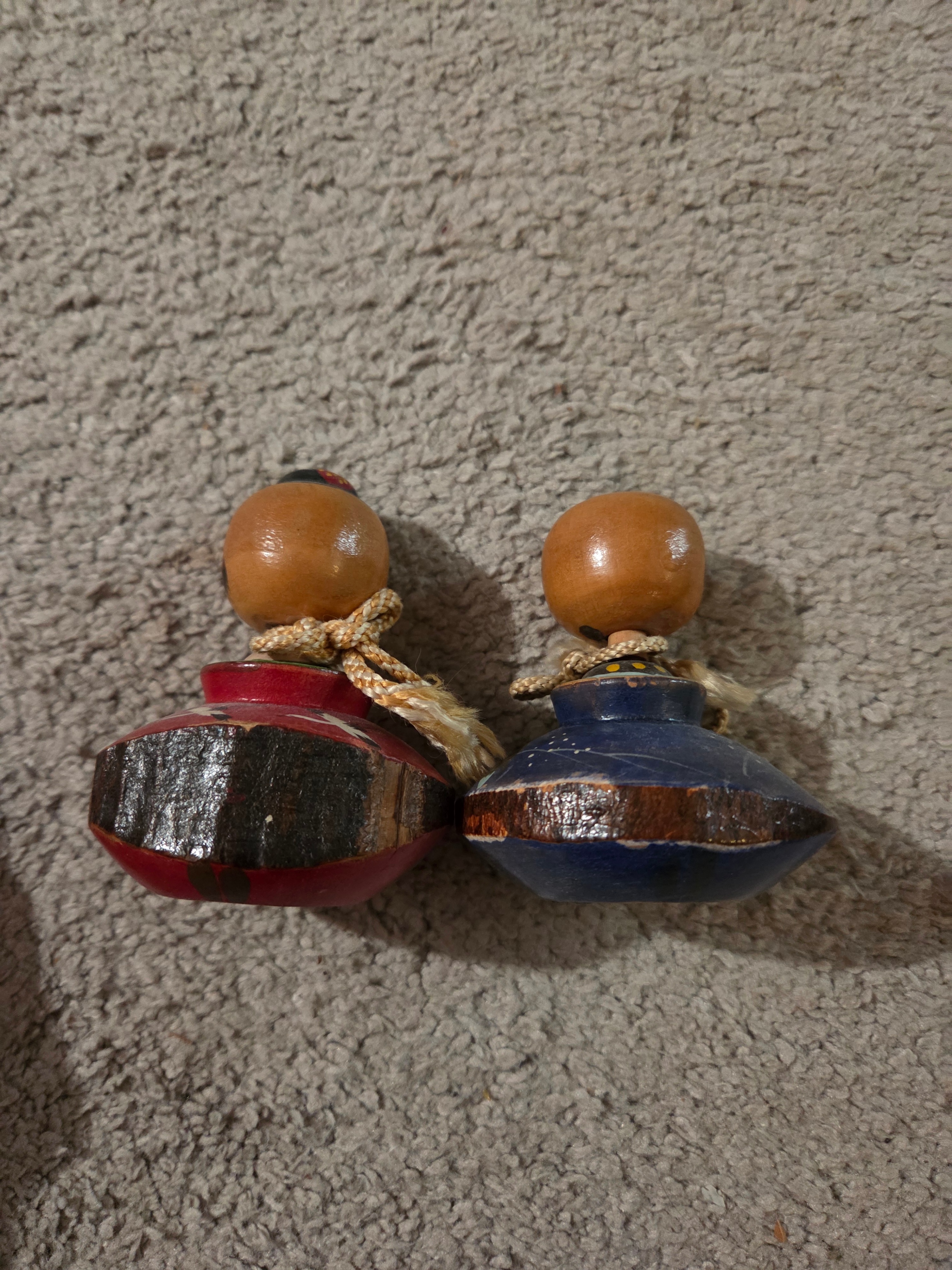Vintage Japanese Mini Kokeshi Doll Pair, Hanging Ornaments 3.25" - photo 2