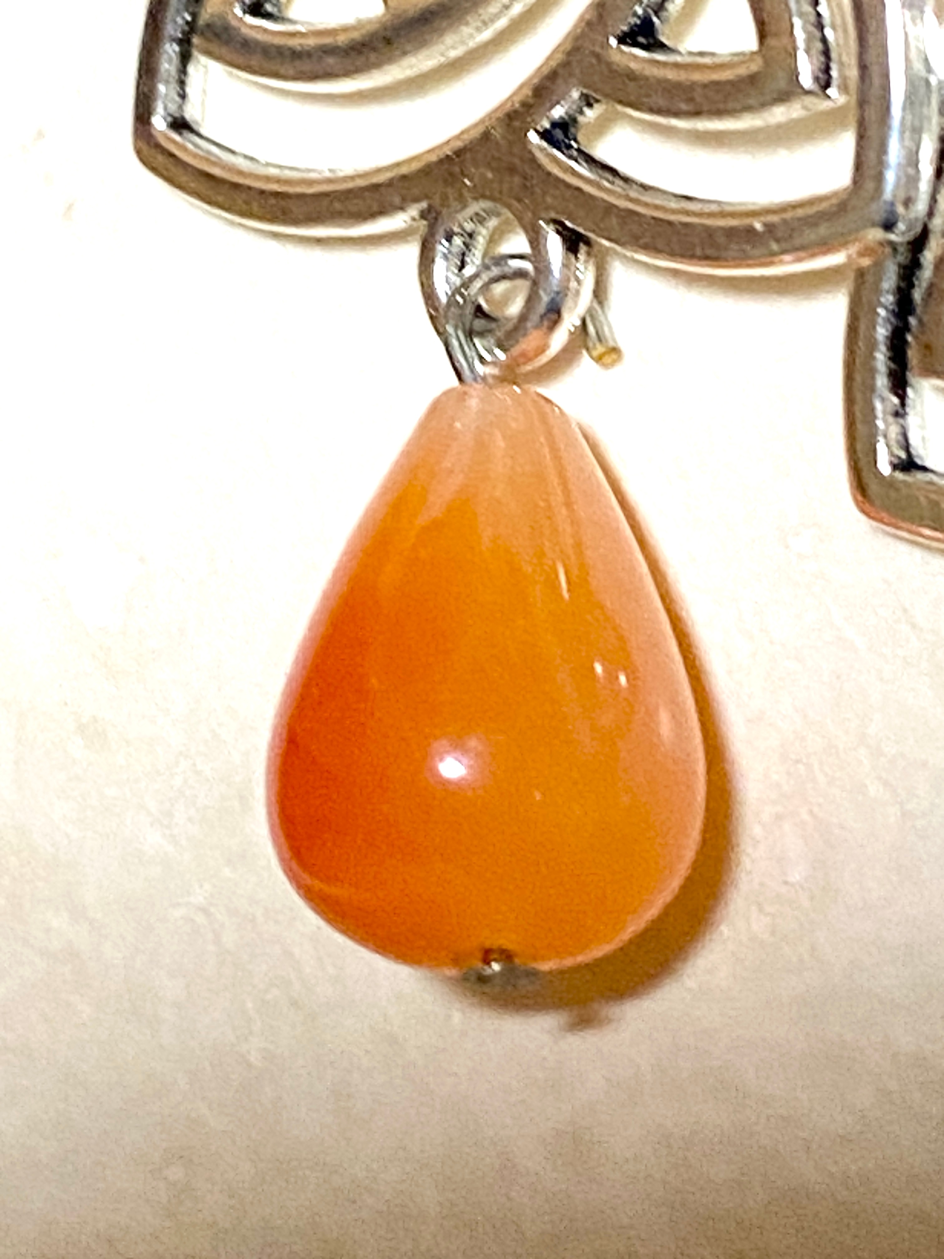 Orange Carnelian Agate Triqueta Earrings, Sterling Silver Hook - photo 4