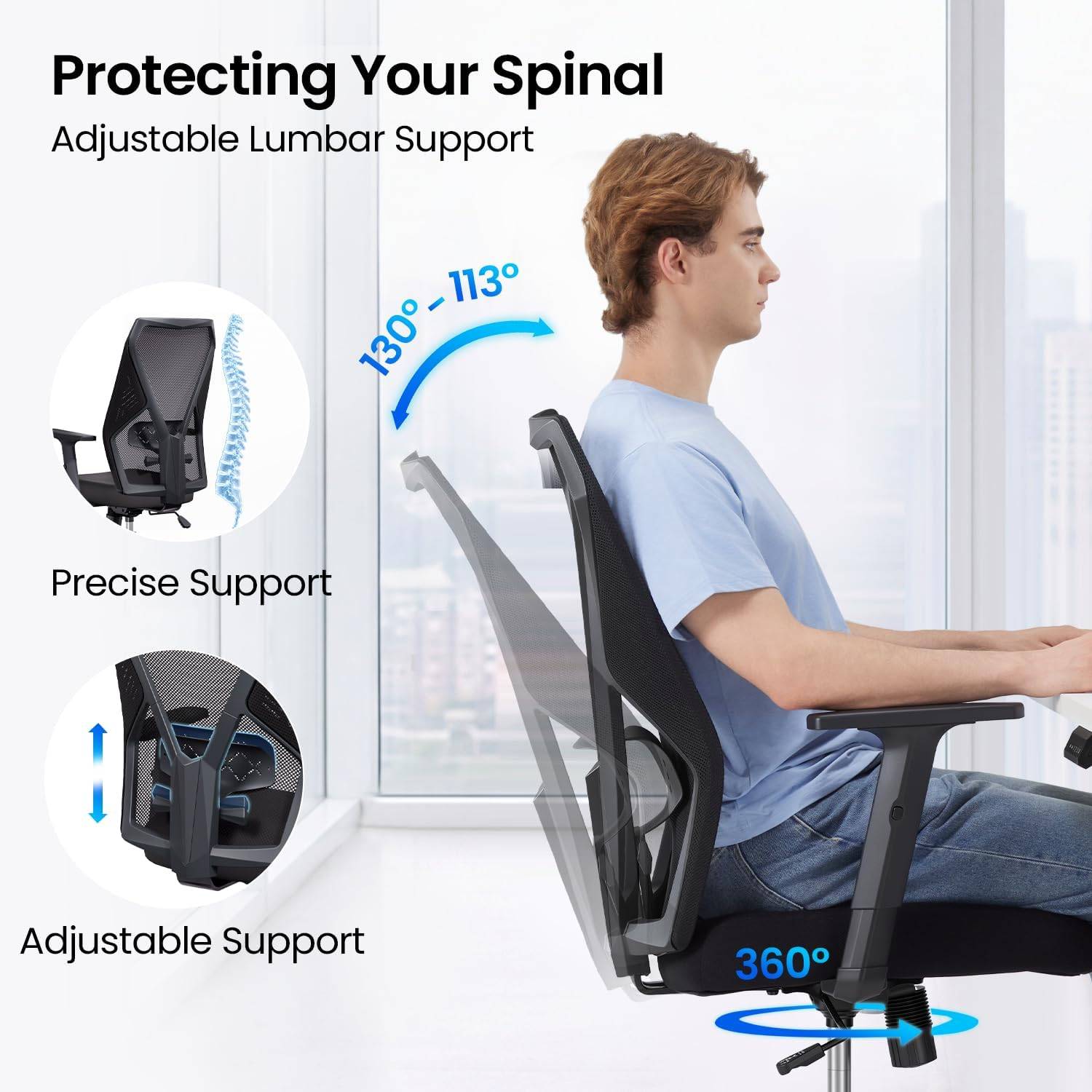 Ergonomic Office Chair, Lumbar Support 10-Level Armrest - photo 5