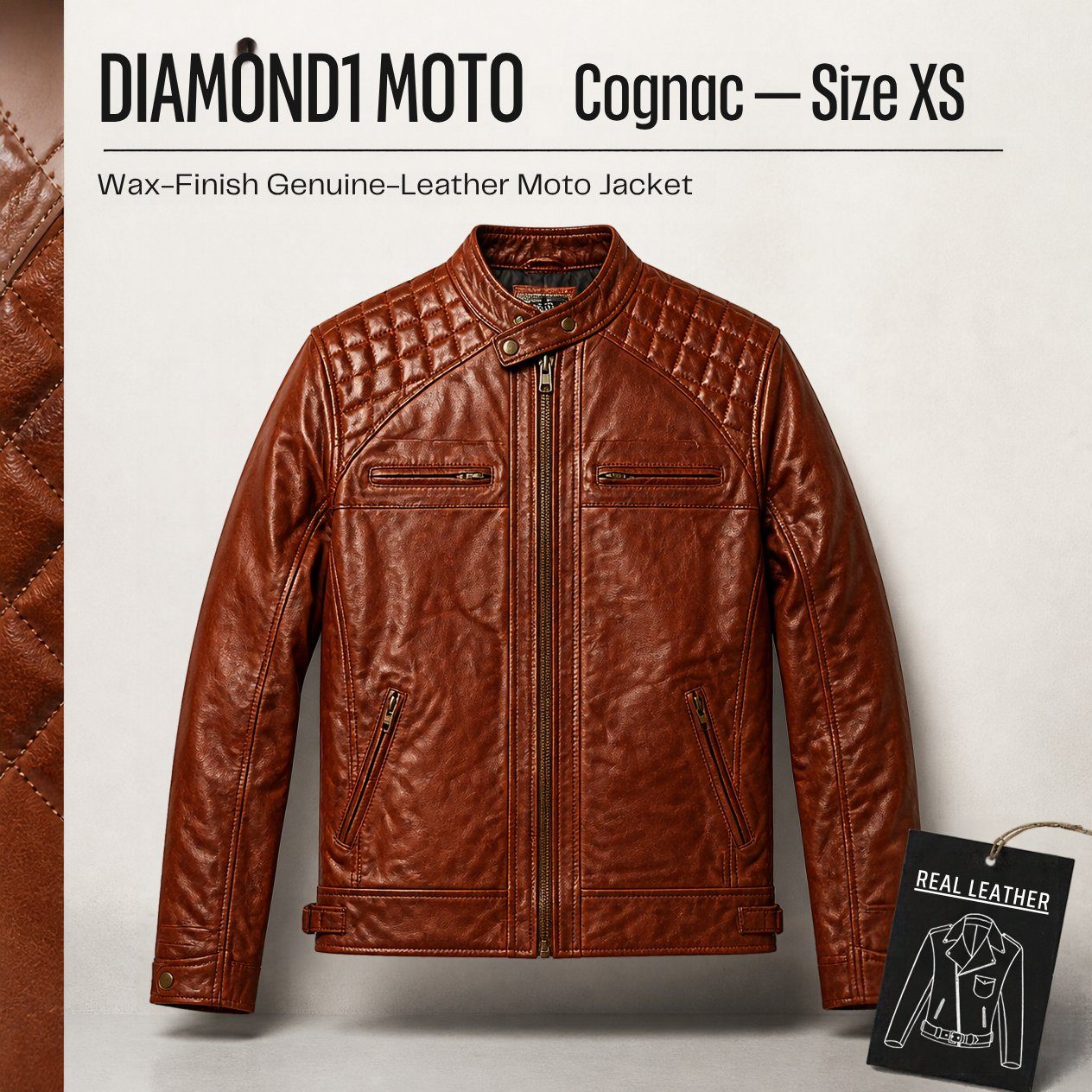 JKT-049 — Men's Diamond1 leather moto jacket — brand new size XS