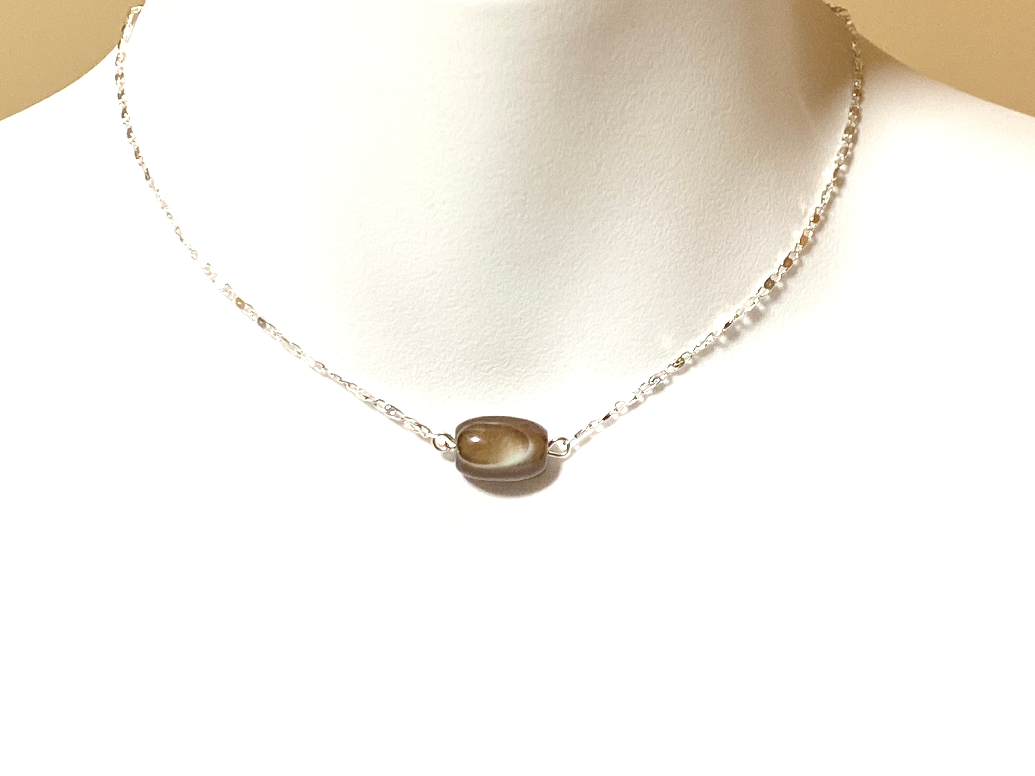 Natural Botswana Agate Short Necklace, Stainless Chain