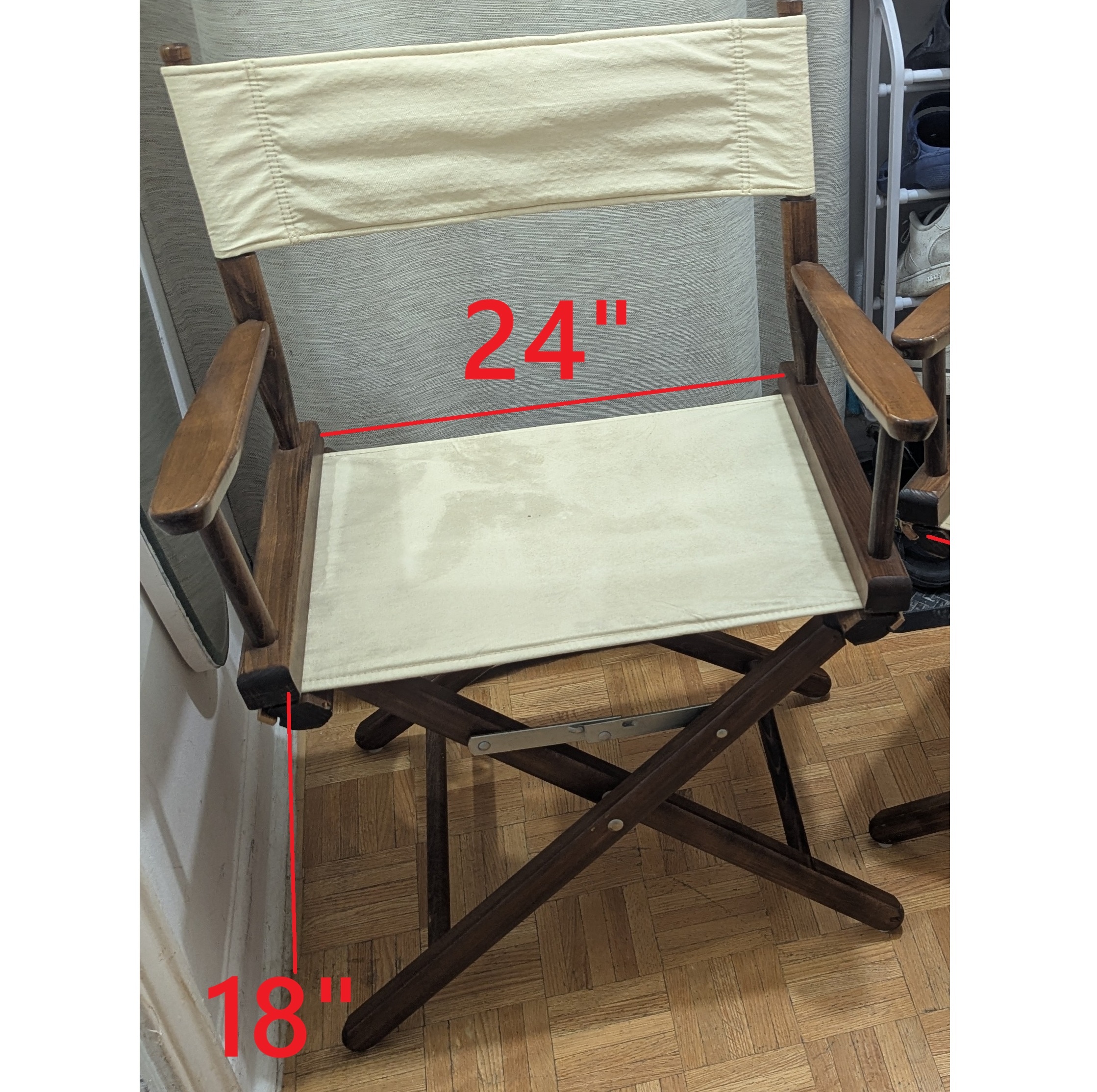 18" Director Chair Stool Folding Oak Frame/Tan Canvas