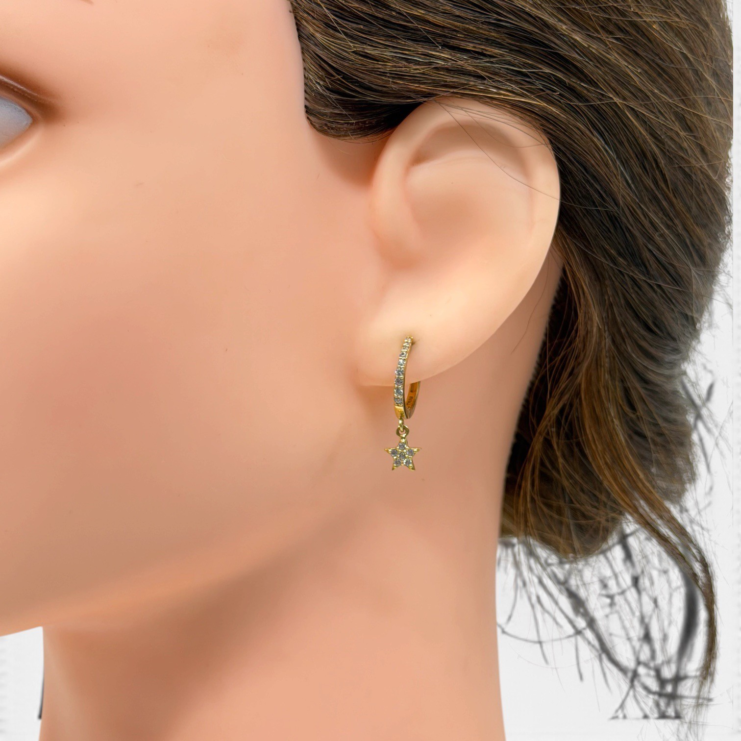 Gold vermeil sterling silver cubic zirconia star hoop earrings - photo 4