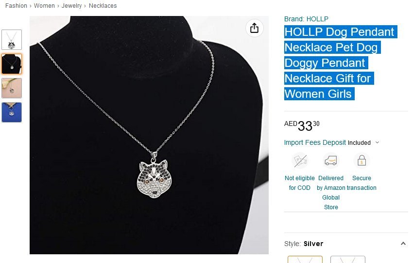HOLLP Dog Pendant Necklace Pet Dog Doggy Pendant Necklace Gift