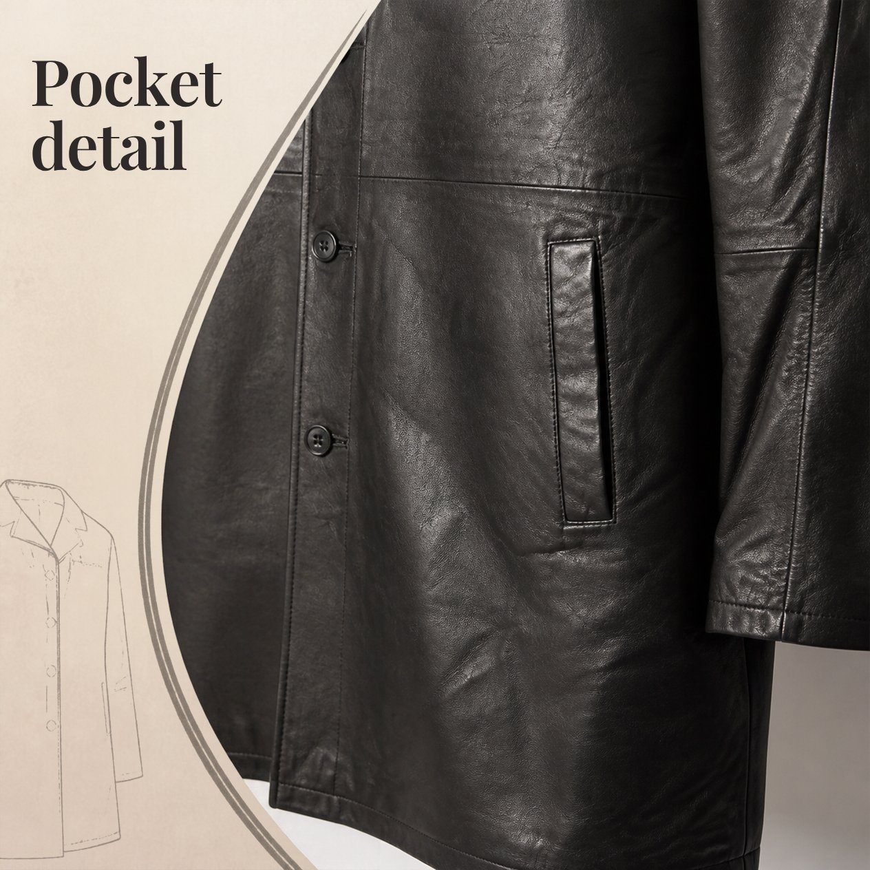 JKT-017 — Men's Santiago 3/4 leather coat — brand new, size XL - photo 4