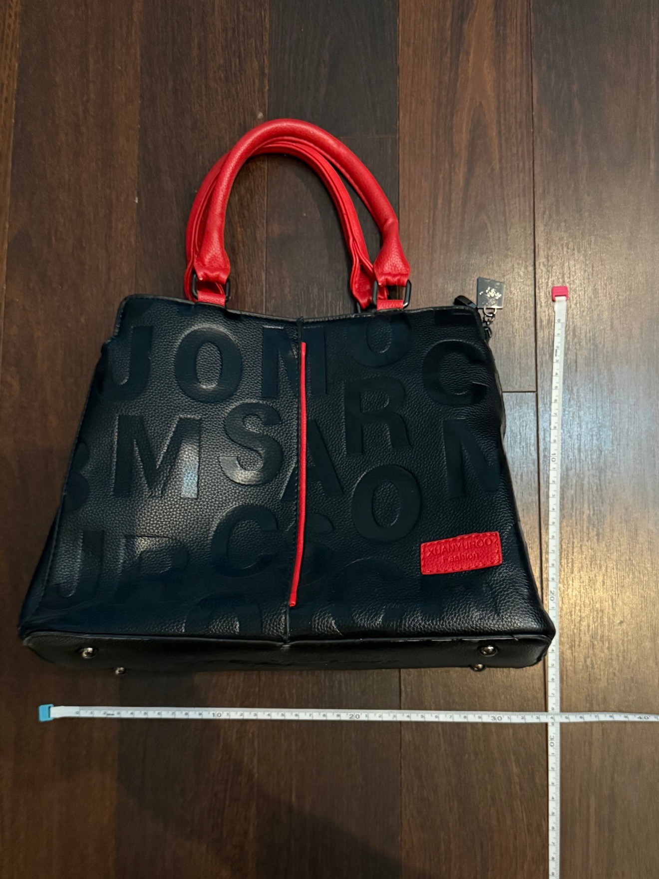 Black Tote Handbag with Red Handles — Used