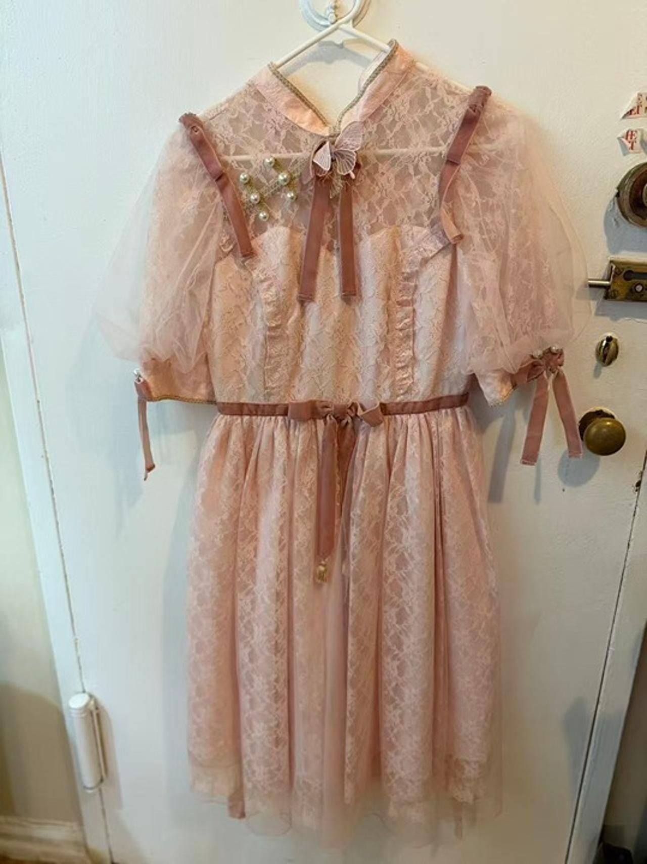 Angelic Pretty Shanghai Doll OP Pink Lace Pearl - Size S - photo 2