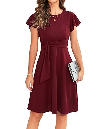 Short Sleeve Cocktail Party Dress Flared, Size L