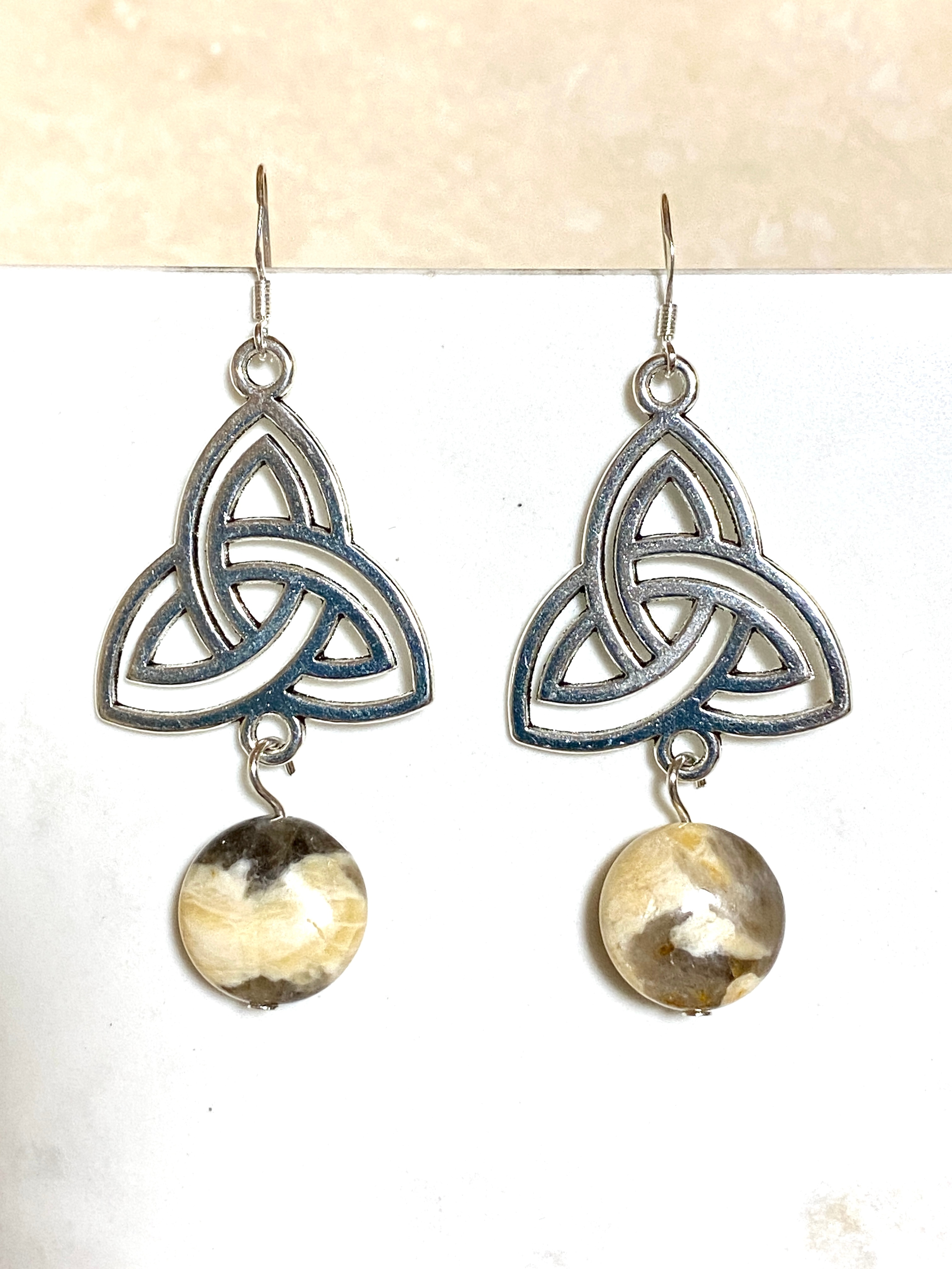 Septarian Stone Triqueta Earrings, Sterling Silver Hook