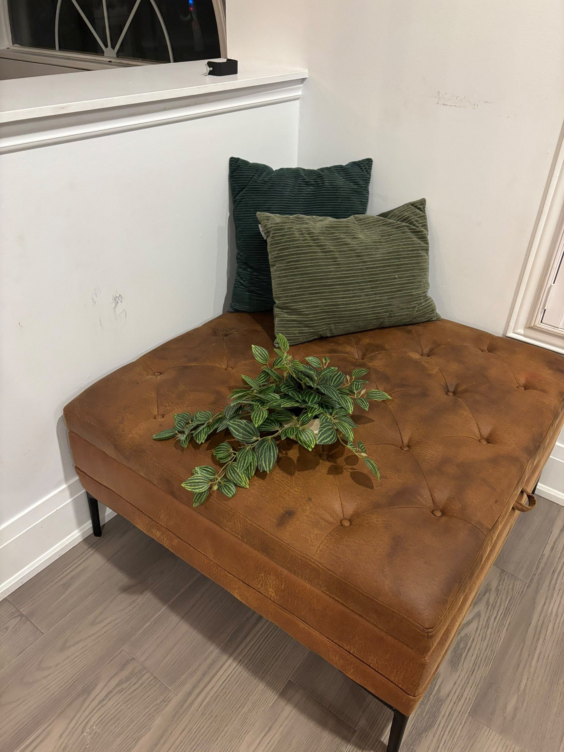Large Brown Leather Tufted Ottoman / Coffee Table