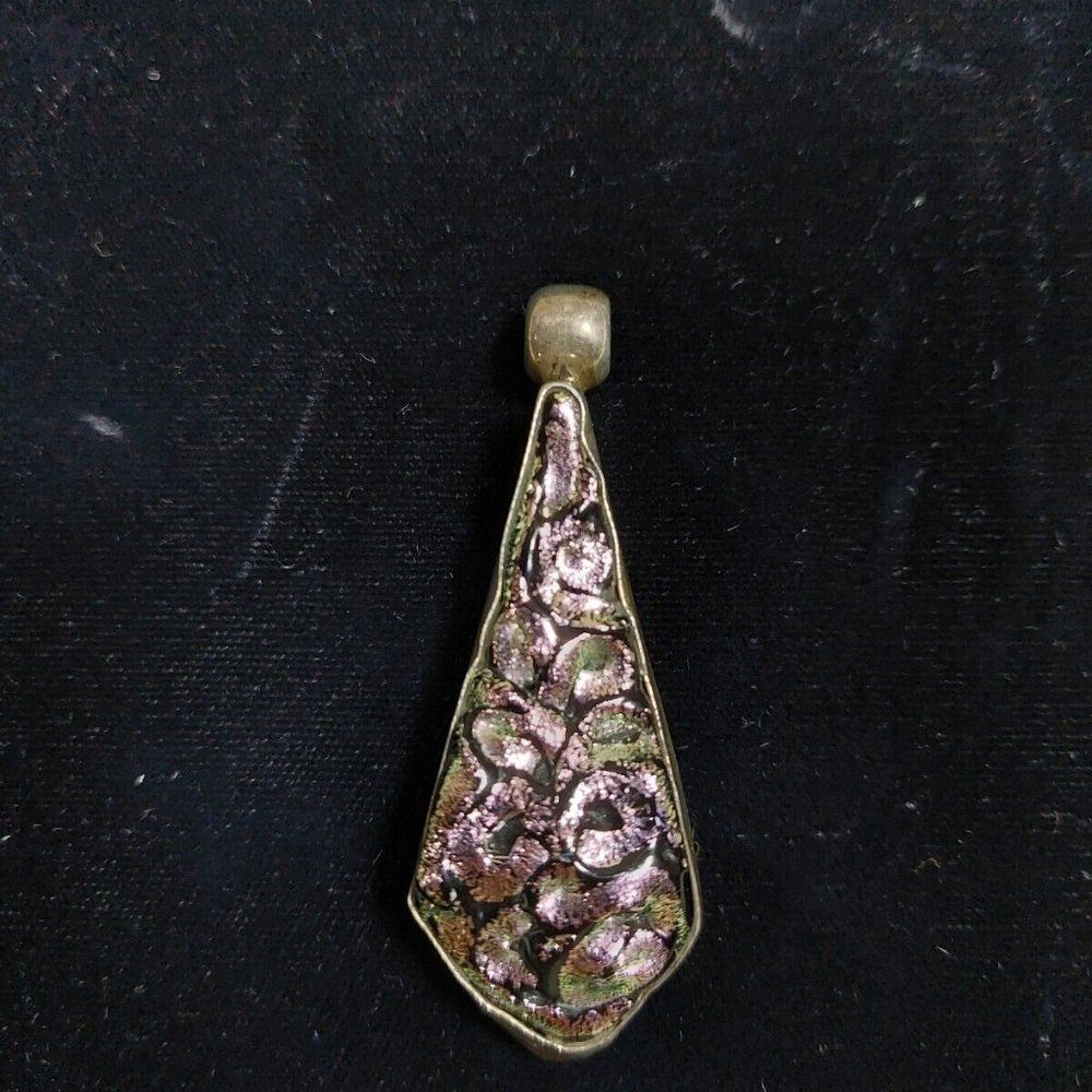 Sterling Silver 925 Purple Iridescent Teardrop Pendant Handmade - photo 4