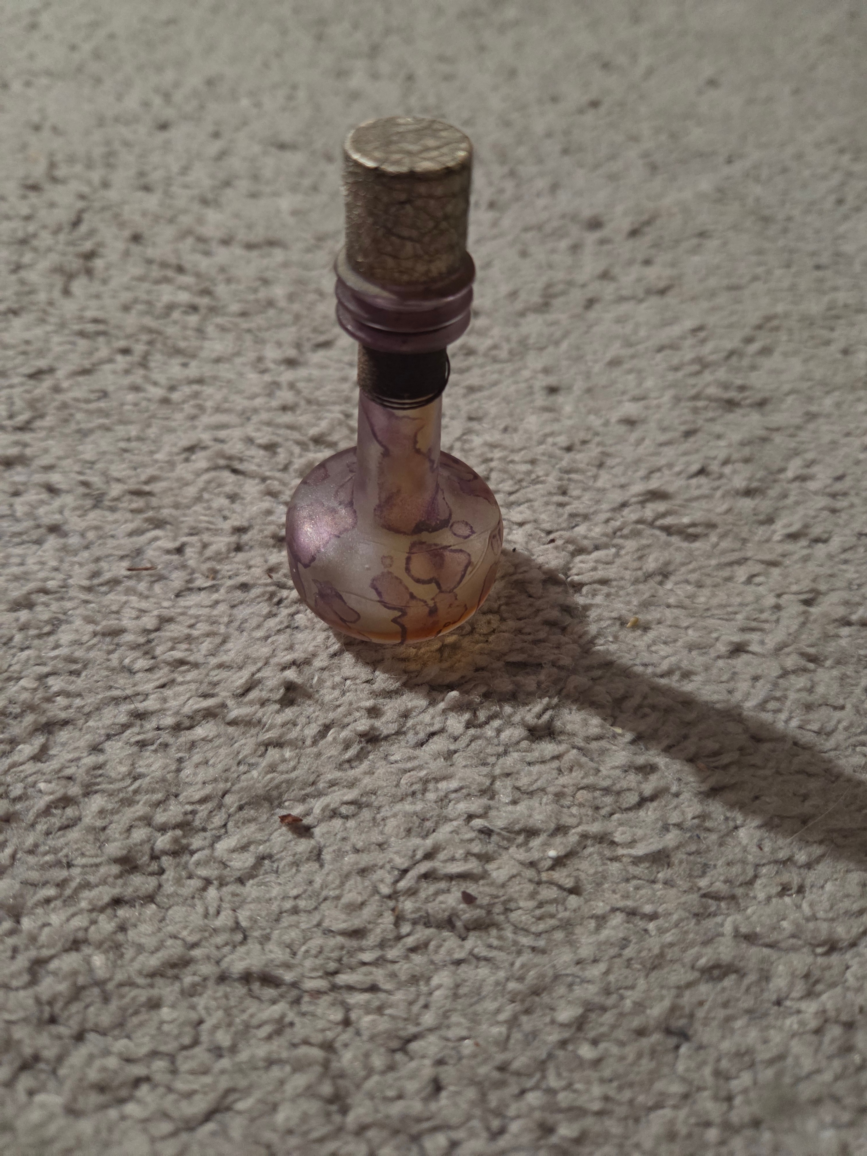 Vintage Israeli Mini Perfume Bottle, Frosted Purple Swirl Glass