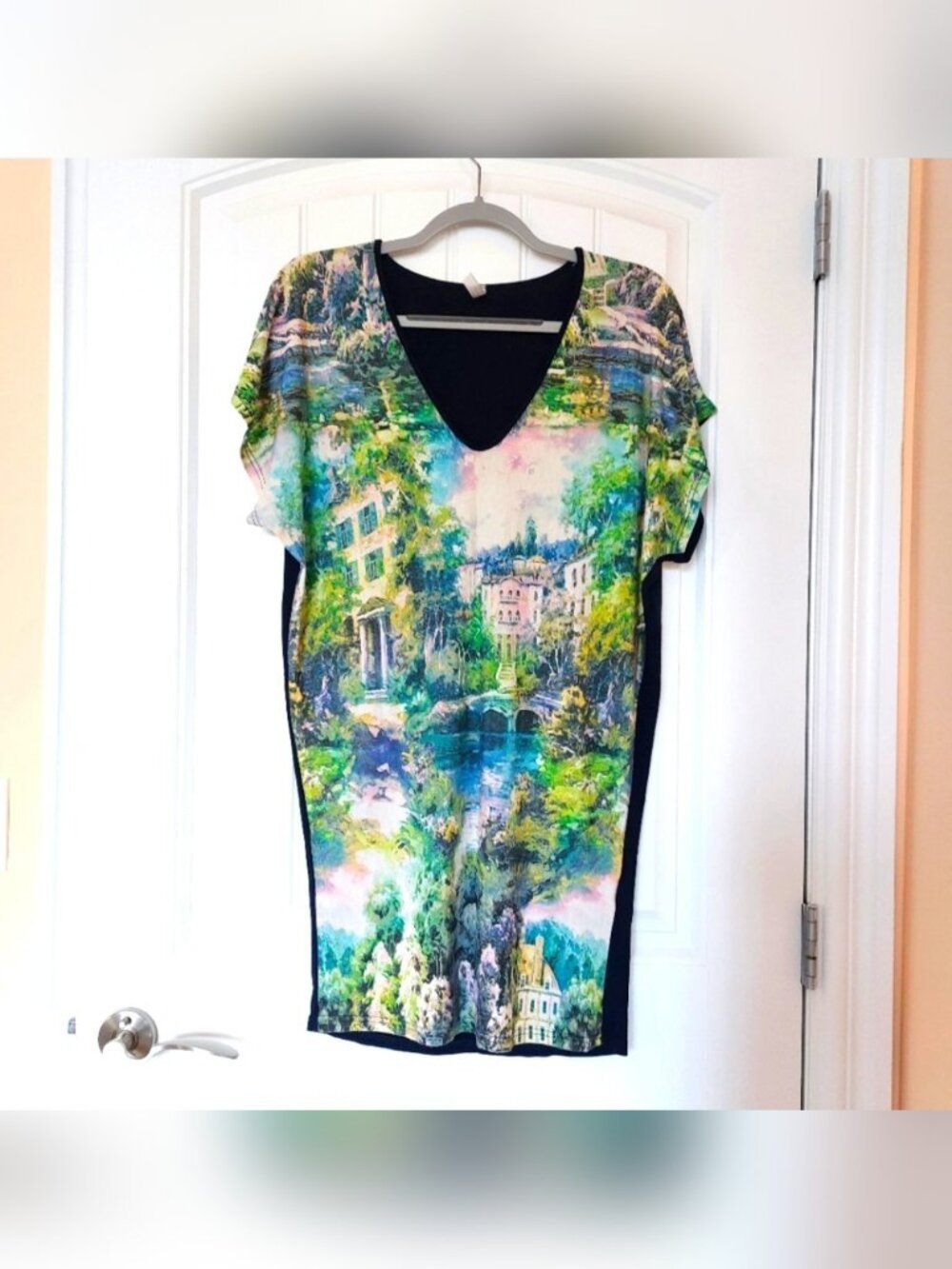Gilmour Navy Blue Print Stretchy Dress Womens M Like New