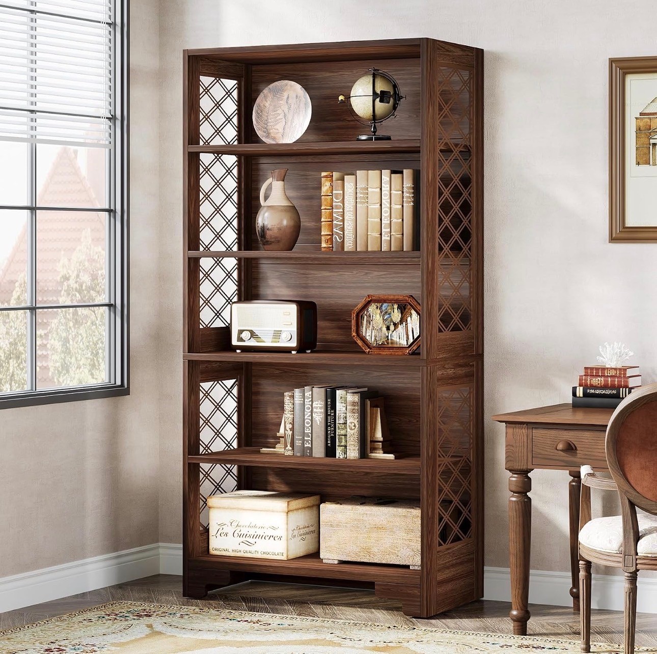 Tall 5-Tier Wooden Bookshelf – Walnut Finish – Brand New - photo 3
