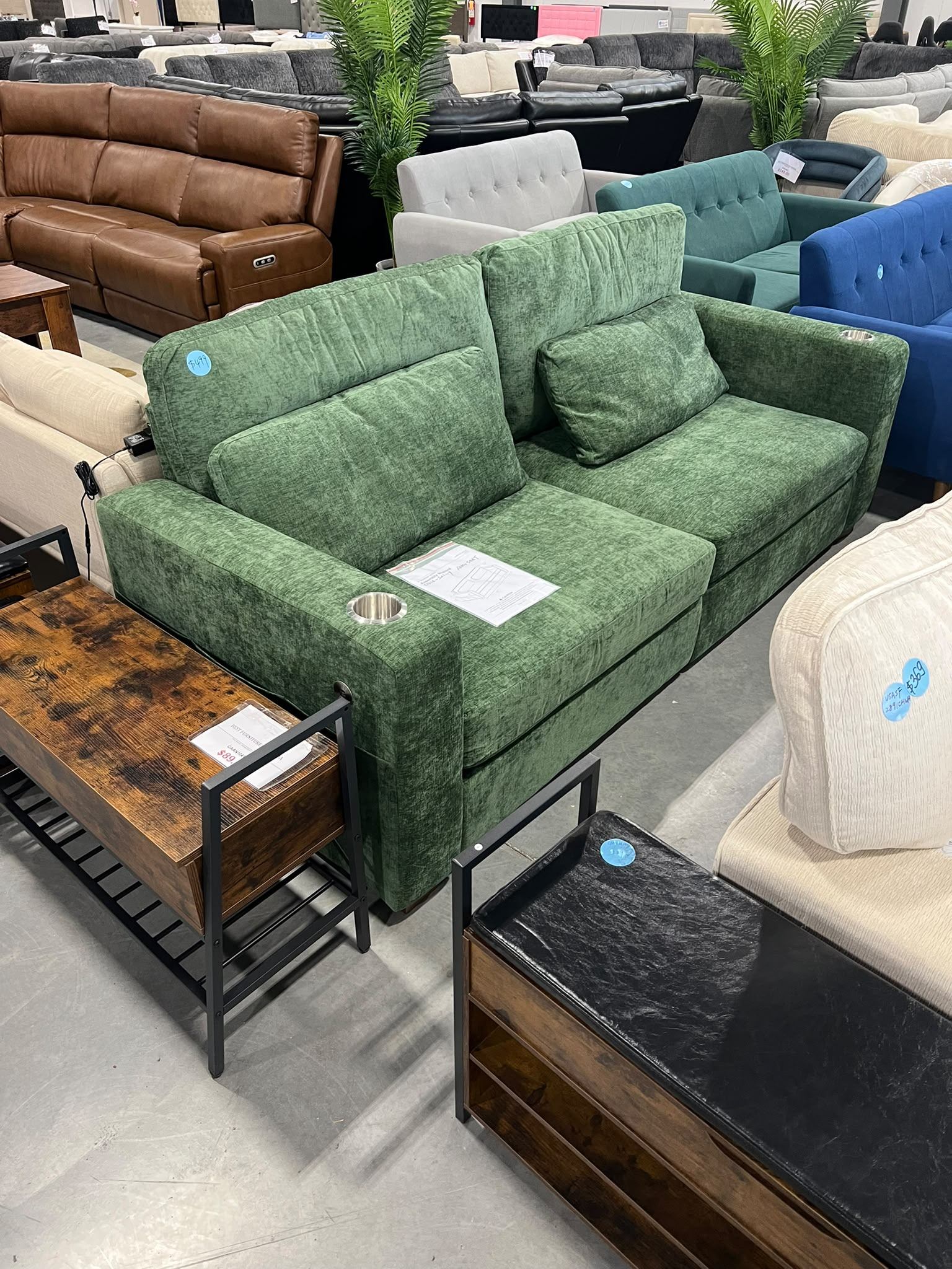 Green Fabric Sofa with Cup Holder & USB Port - Brand New $499 - photo 2