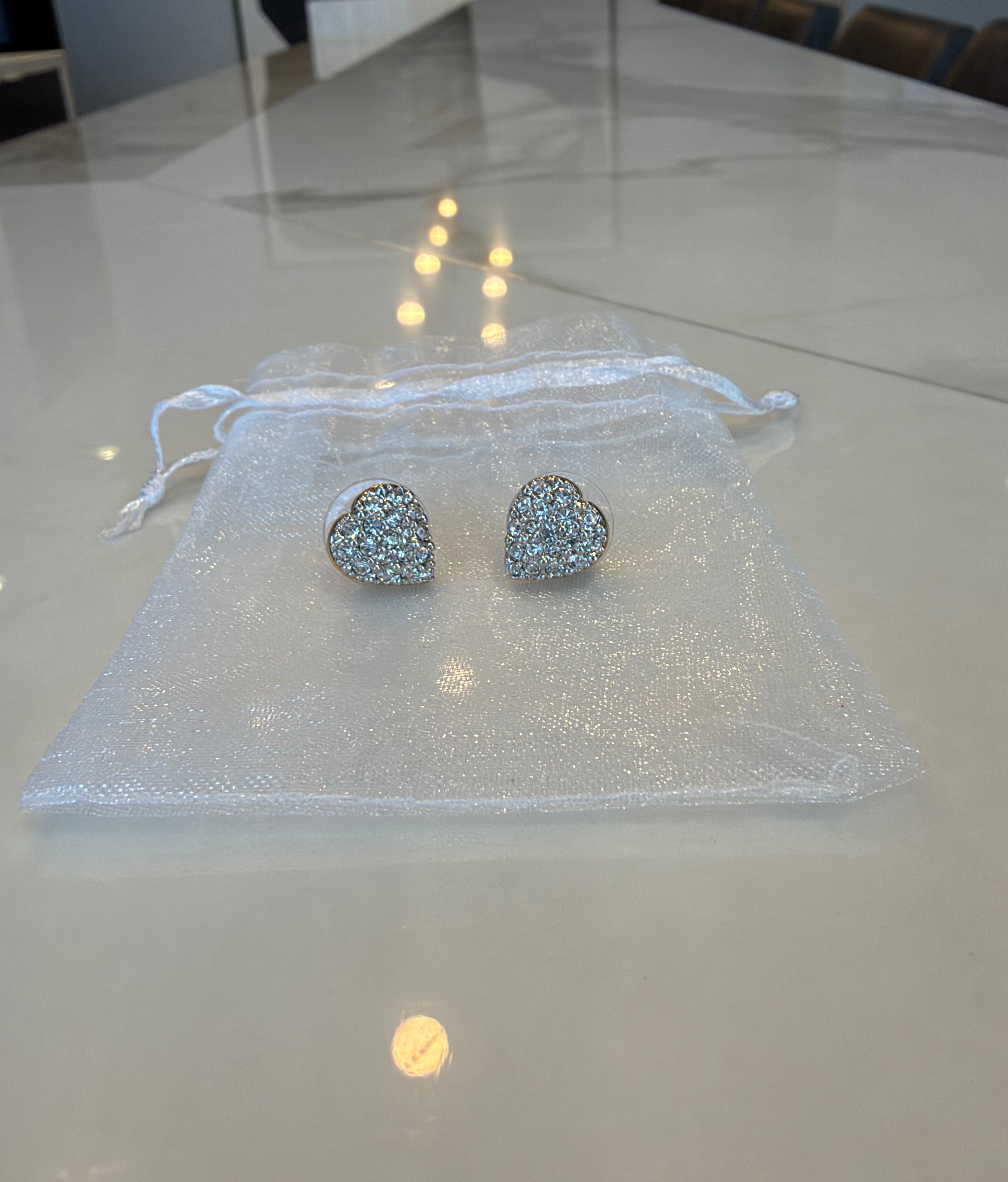 Vintage Swarovski Pave Crystal Heart Stud Earrings - photo 4