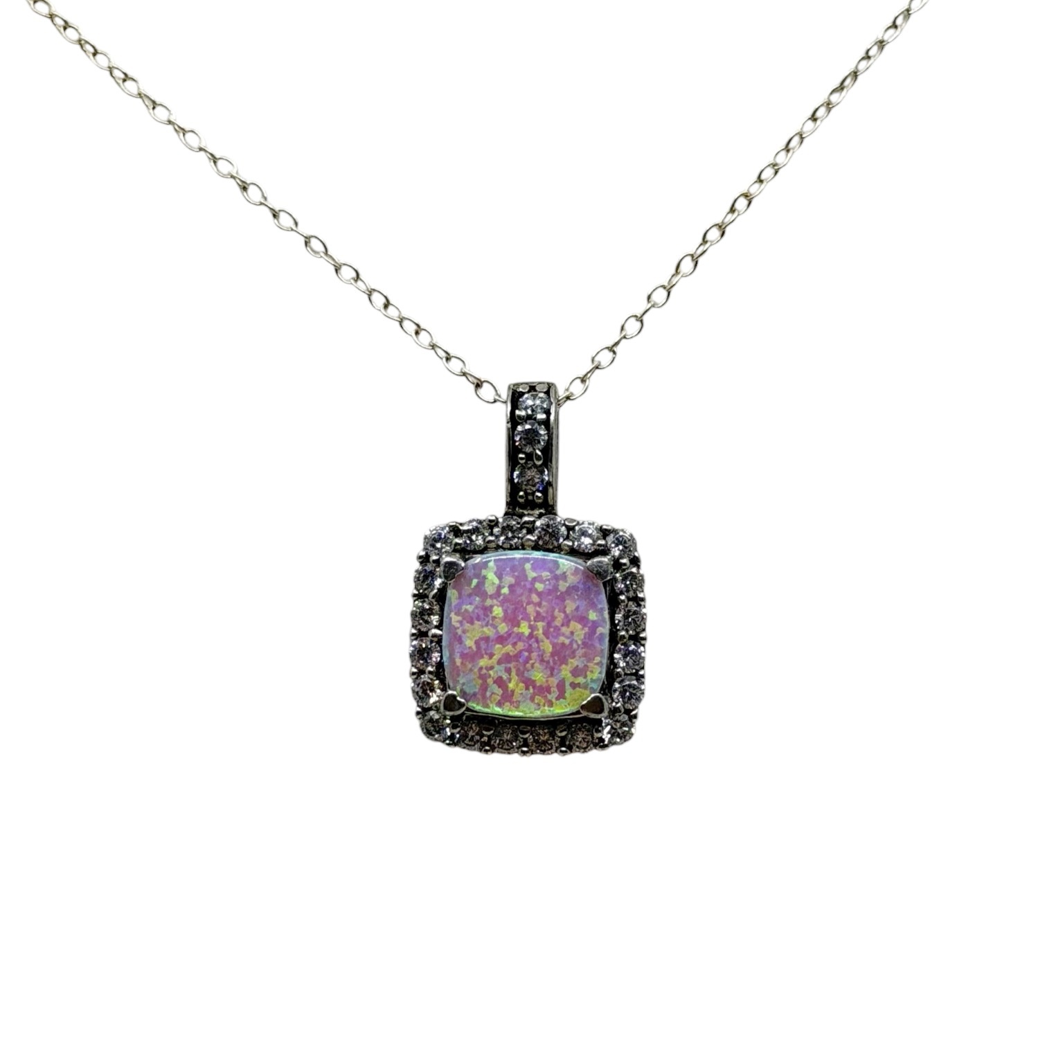sterling silver faux opal cubic Zirconia pendant - photo 2