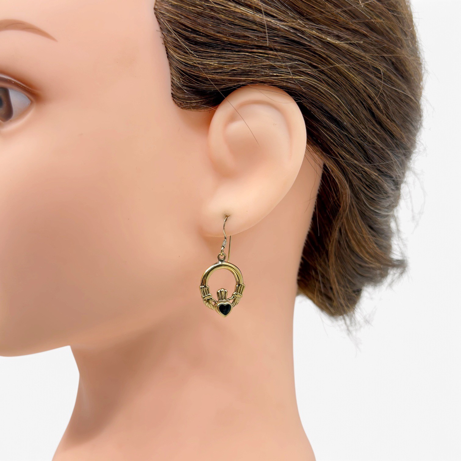 Gold vermeil sterling silver enamel Irish Claddagh drop earrings - photo 2