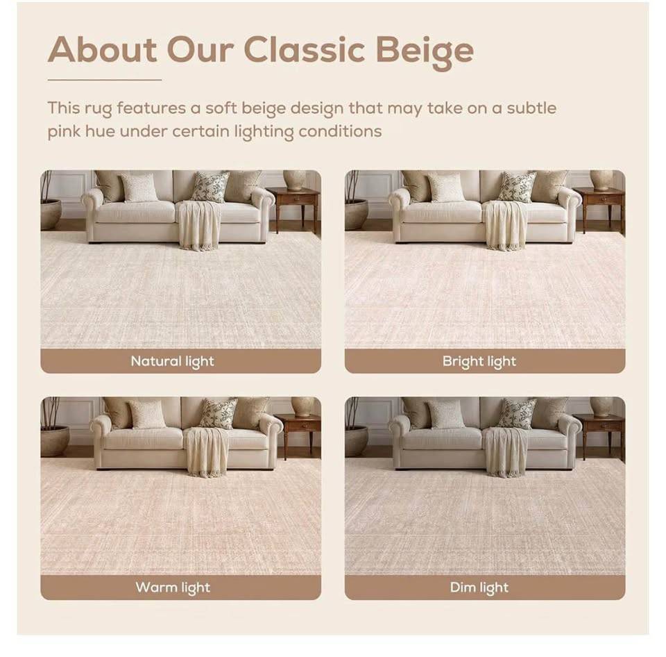 8x10 Washable Area Rug – Beige, Pet & Kid Friendly, Non-Slip - photo 2
