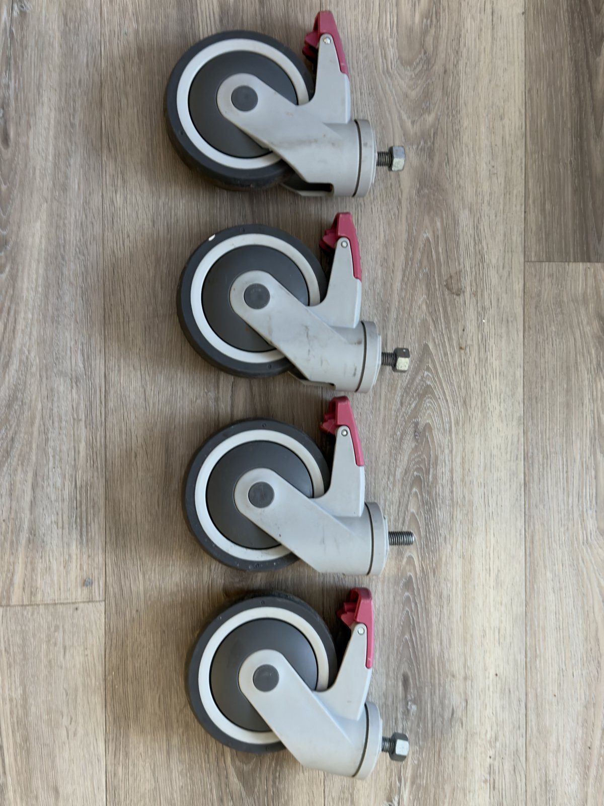 4 Swivel Casters with Brakes – Threaded Stem, Grey Wheels - photo 2
