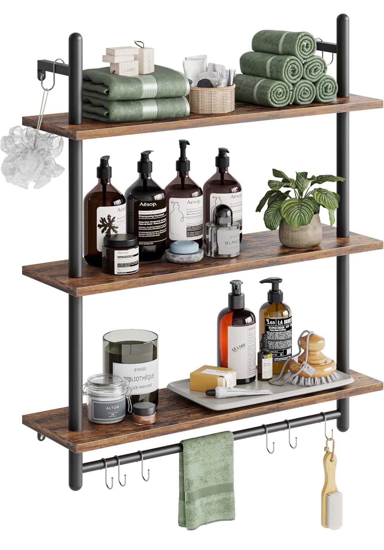 Industrial 3-Tier Wall Shelf with Hanging Rail – Brand New - photo 3