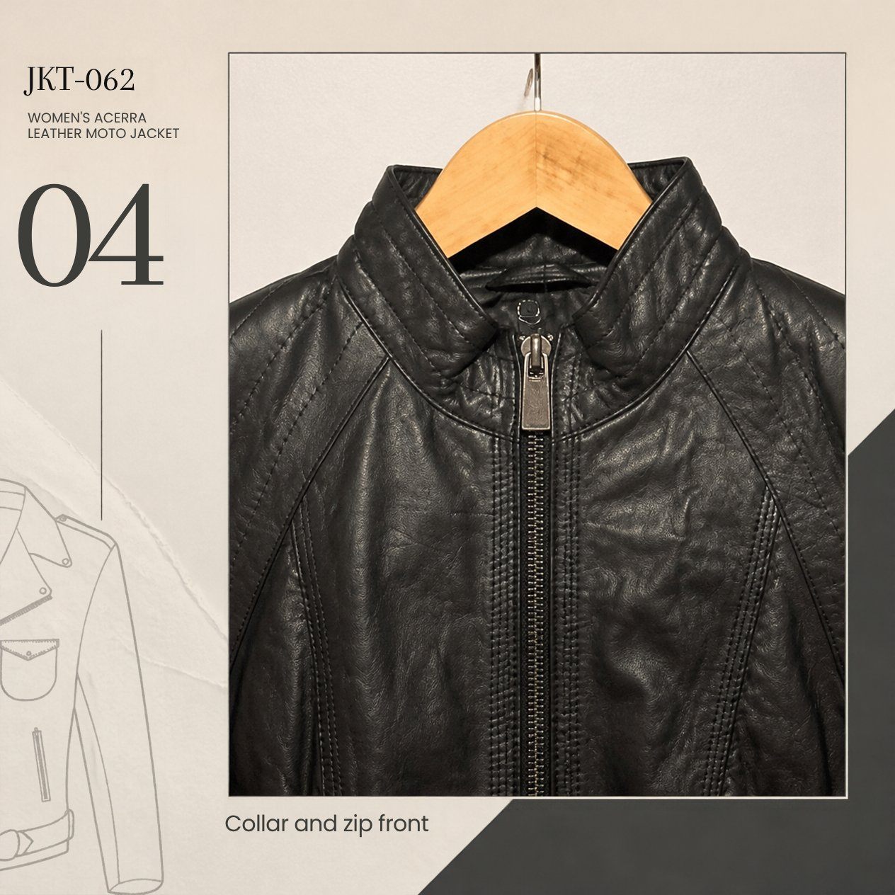 JKT-062 — Women's Acerra leather moto jacket — brand new, size L - photo 4