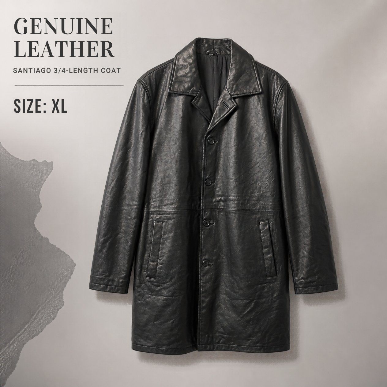 JKT-017 — Men's Santiago 3/4 leather coat — brand new, size XL - photo 5