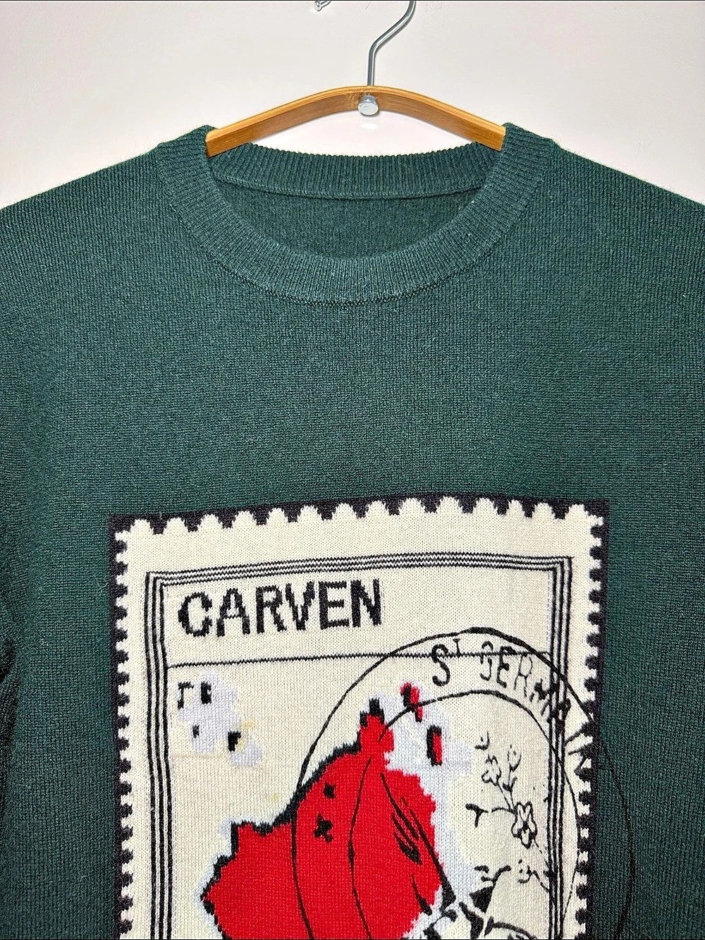Cashmere and Wool Carven Graphic Crewneck Sweater in Green - photo 2