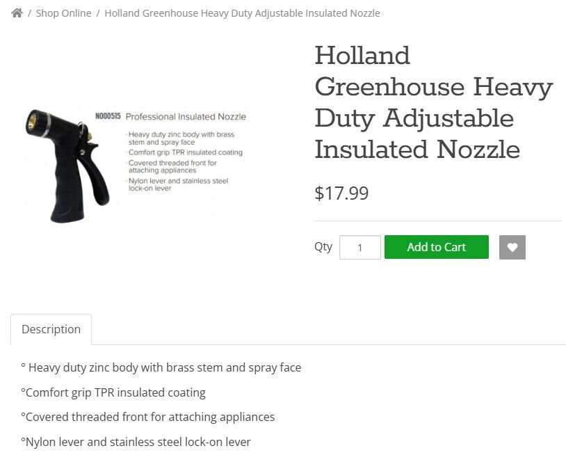 Holland Greenhouse Heavy Duty Adjustable Insulated Nozzle,