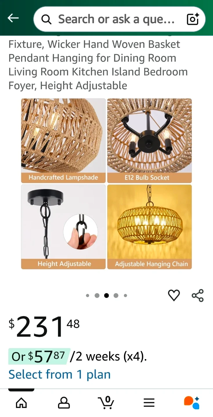 Wicker Hand Woven Basket Pendant Light ew in Box - photo 5