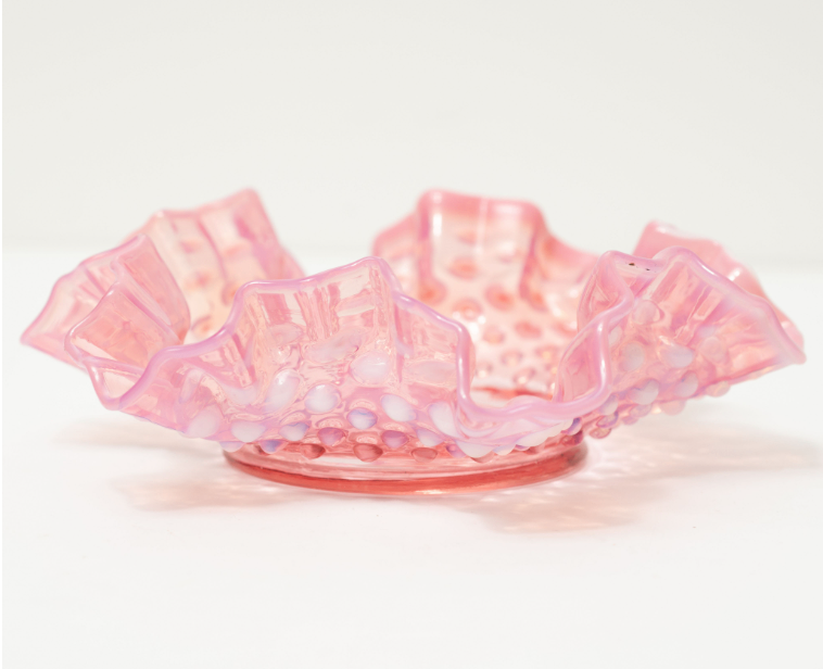 Vintage Pink Opalescent Fenton Hobnail Glass Basket Dish MC Art - photo 5