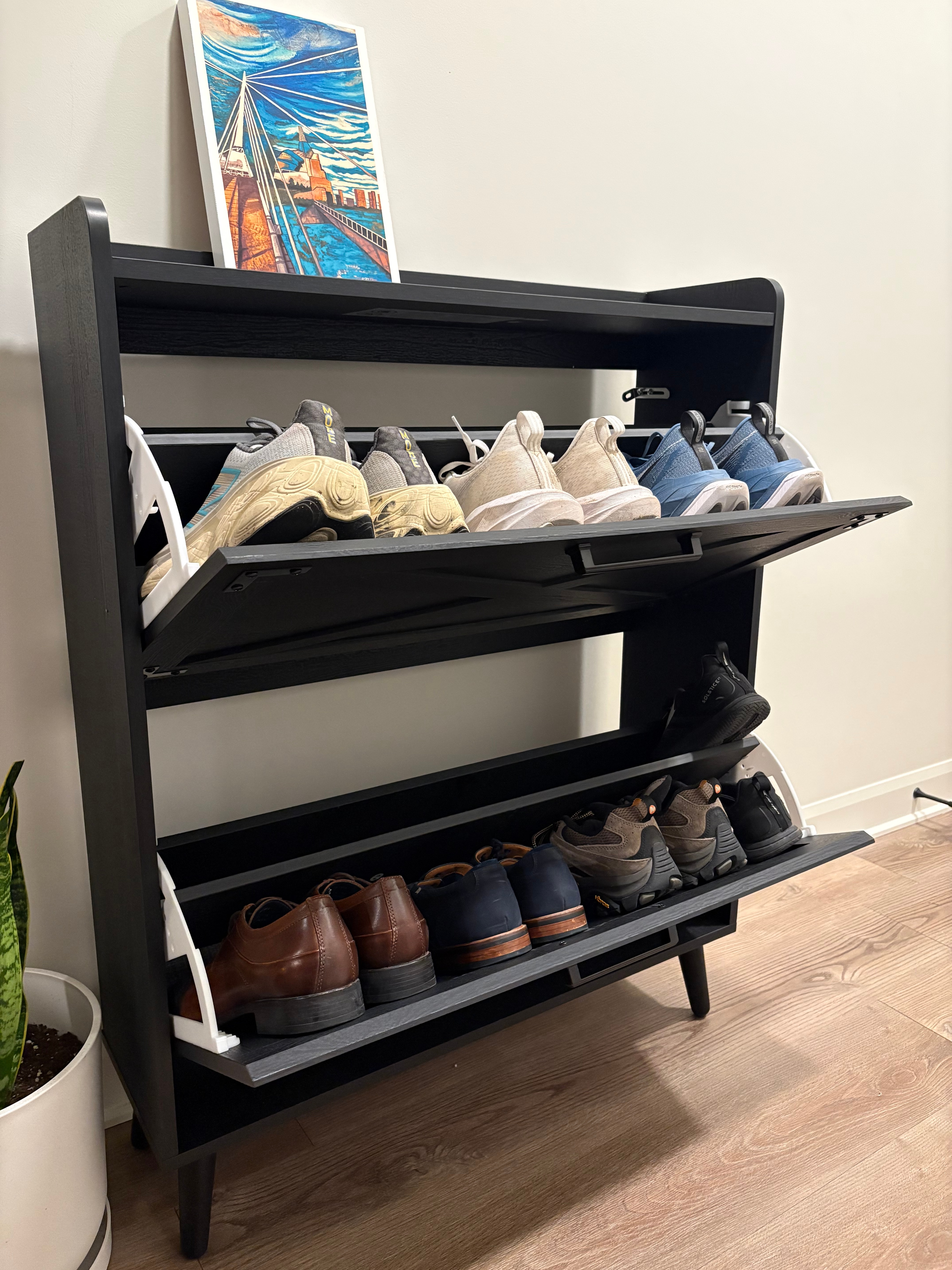 Farmhouse Shoe Storage Cabinet – Black, 2 Drawers - photo 2