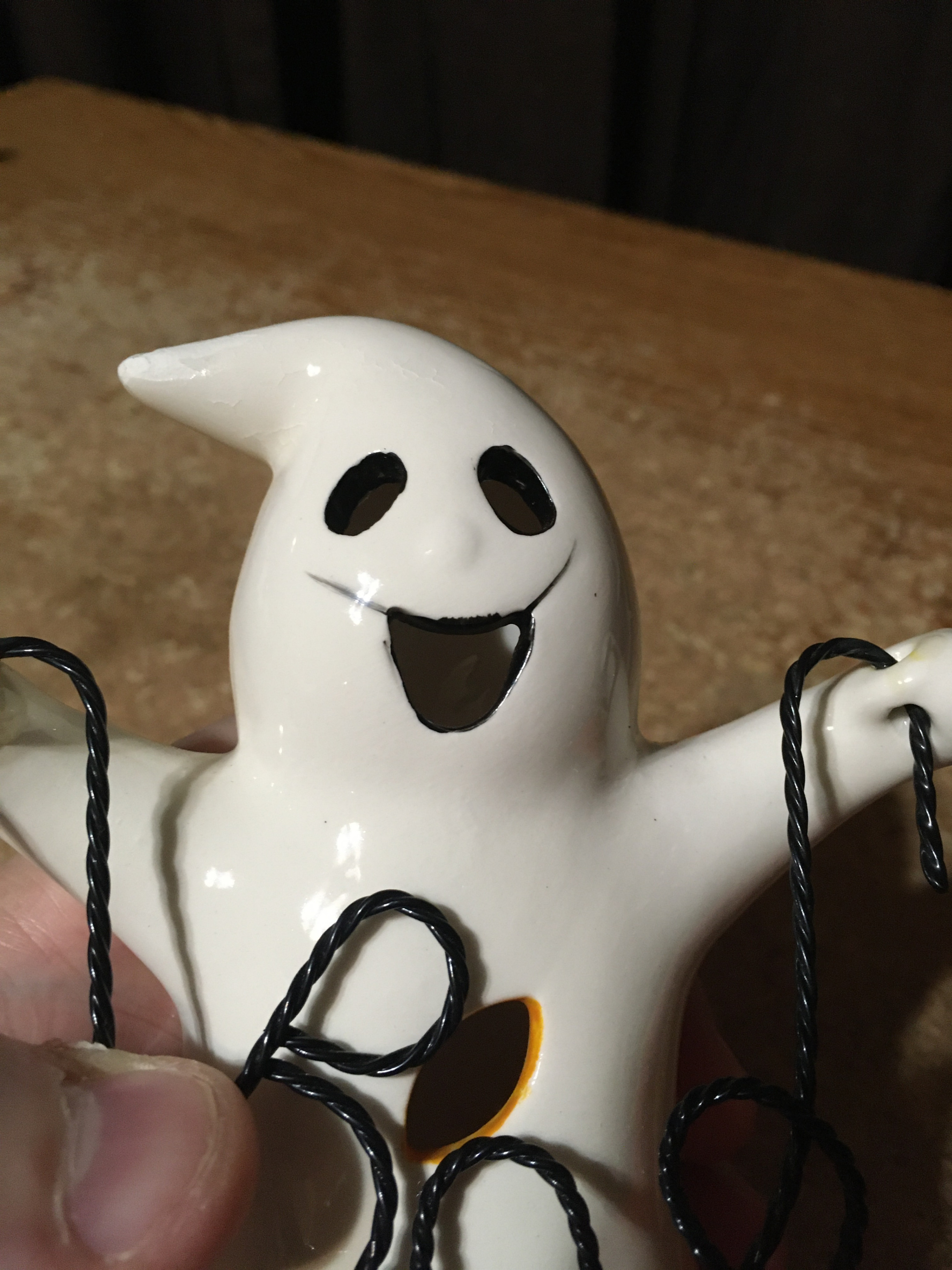 HALLOWEEN CERAMIC GHOST CANDLE HOLDER WIRE BOO HANGING CANDYCORN - photo 4