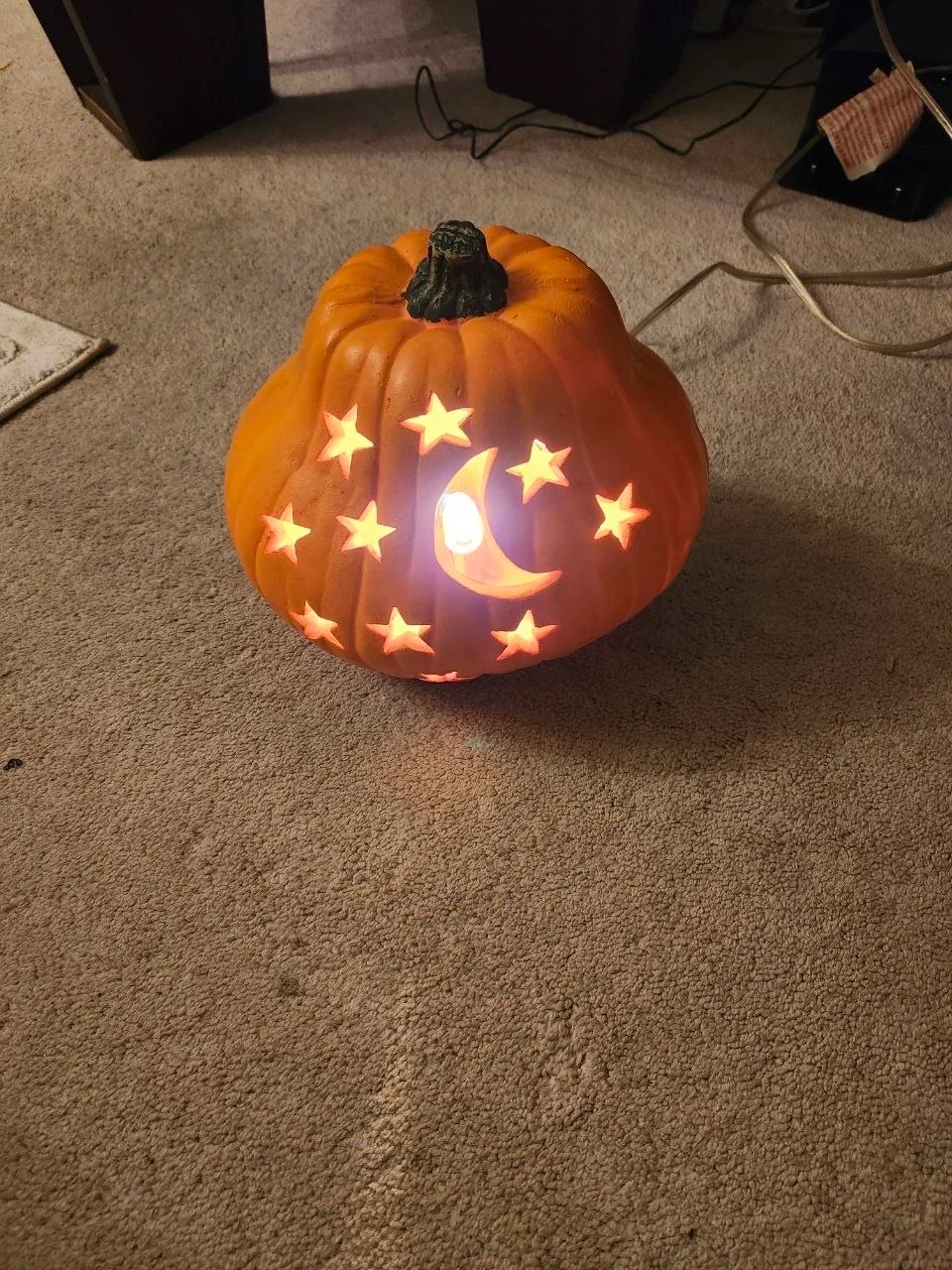 Halloween Light-up Pumpkin Decor with Moon and Stars - photo 3