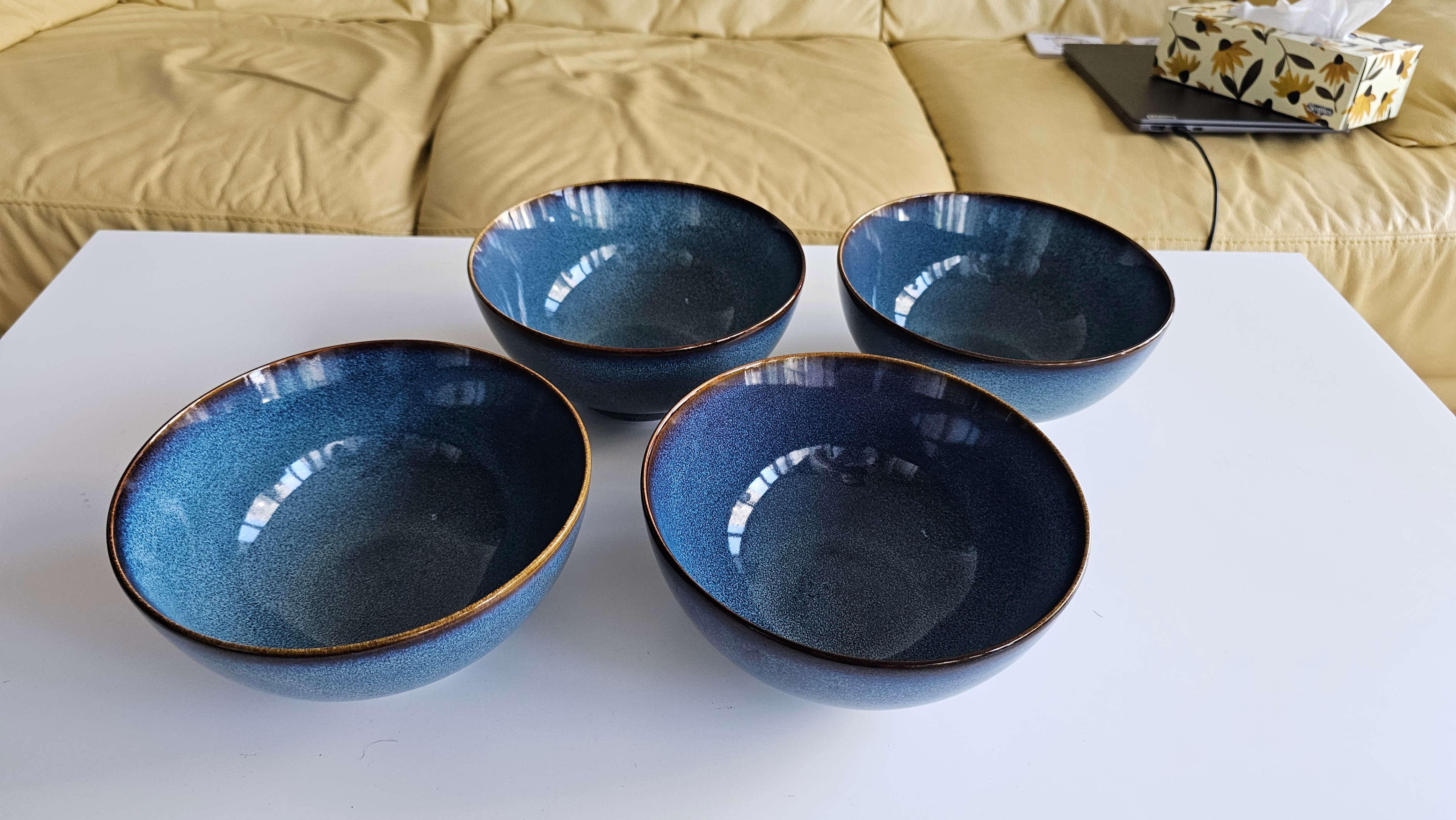 4× IKEA GLADELIG Blue Ceramic Bowls