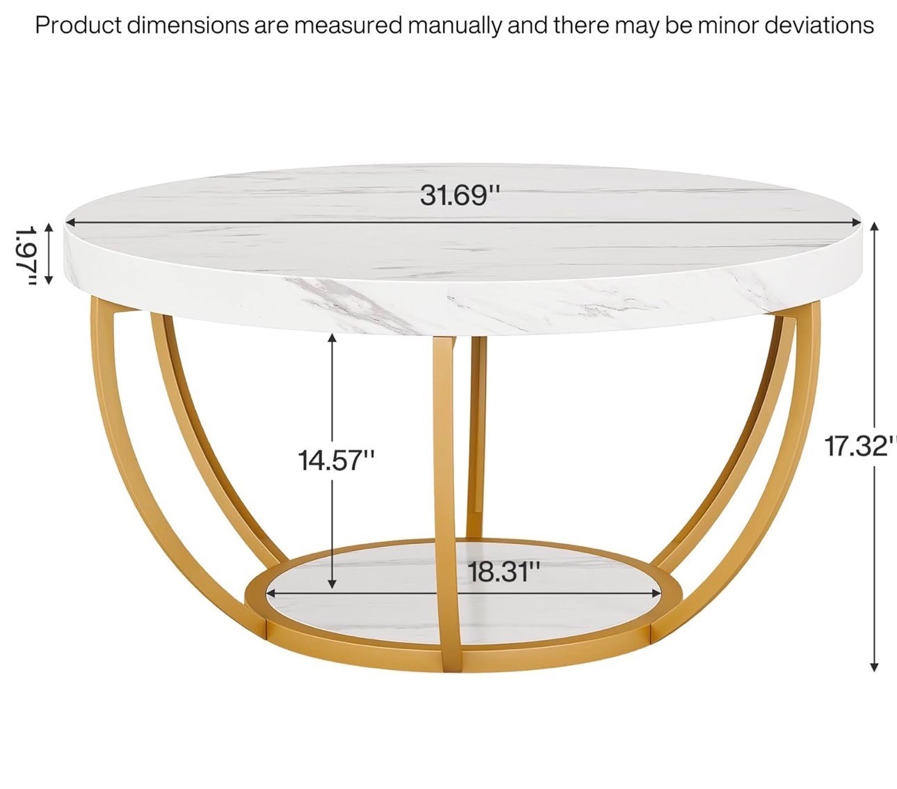 Round Faux-Marble Coffee Table – Gold Legs – Brand New - photo 3