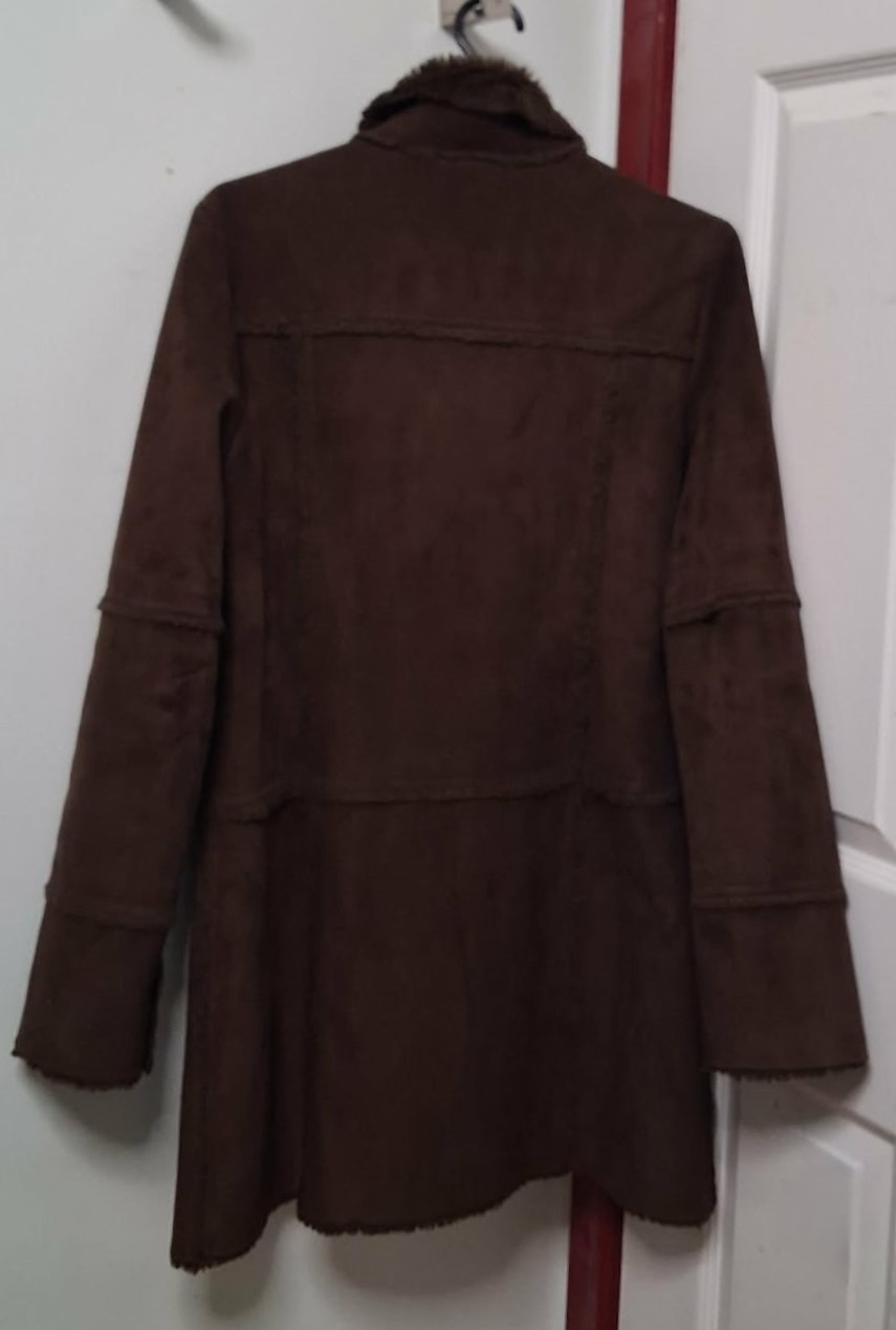Roxy Vintage Brown Suede Sherpa Longlined Coat Made in Korea - photo 3